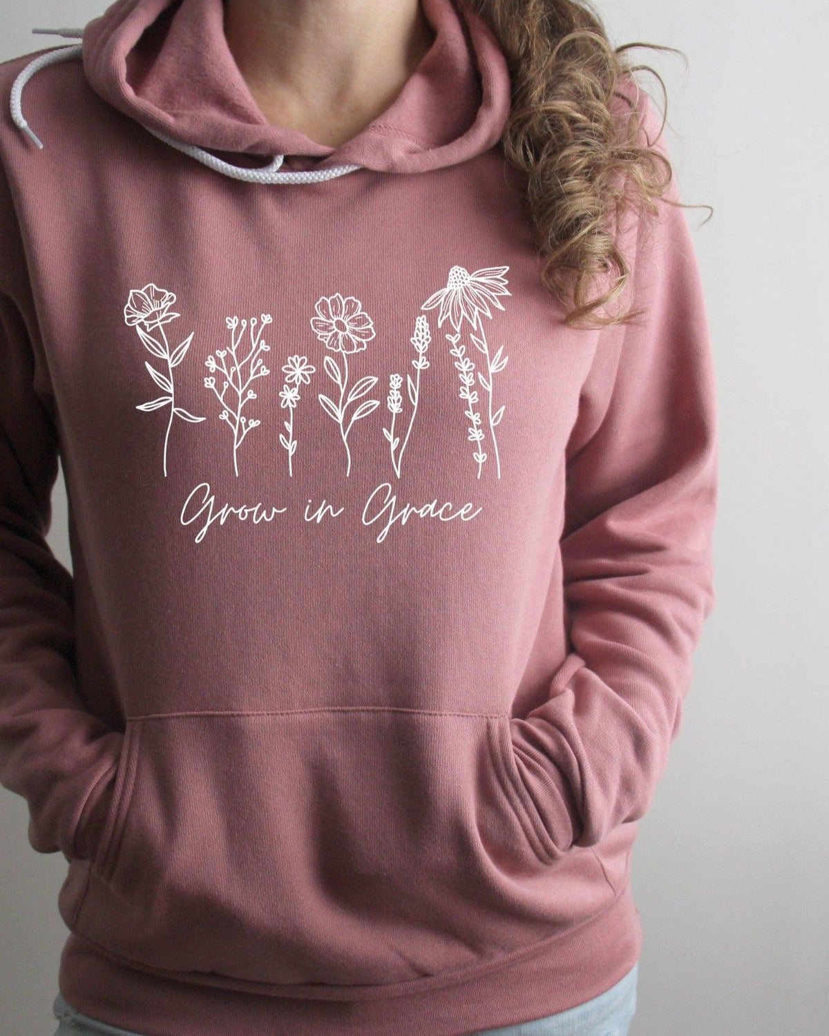 Grow in Grace Wildflowers Bible verse Christian Sponge Fleece Hoodie sweatshirt