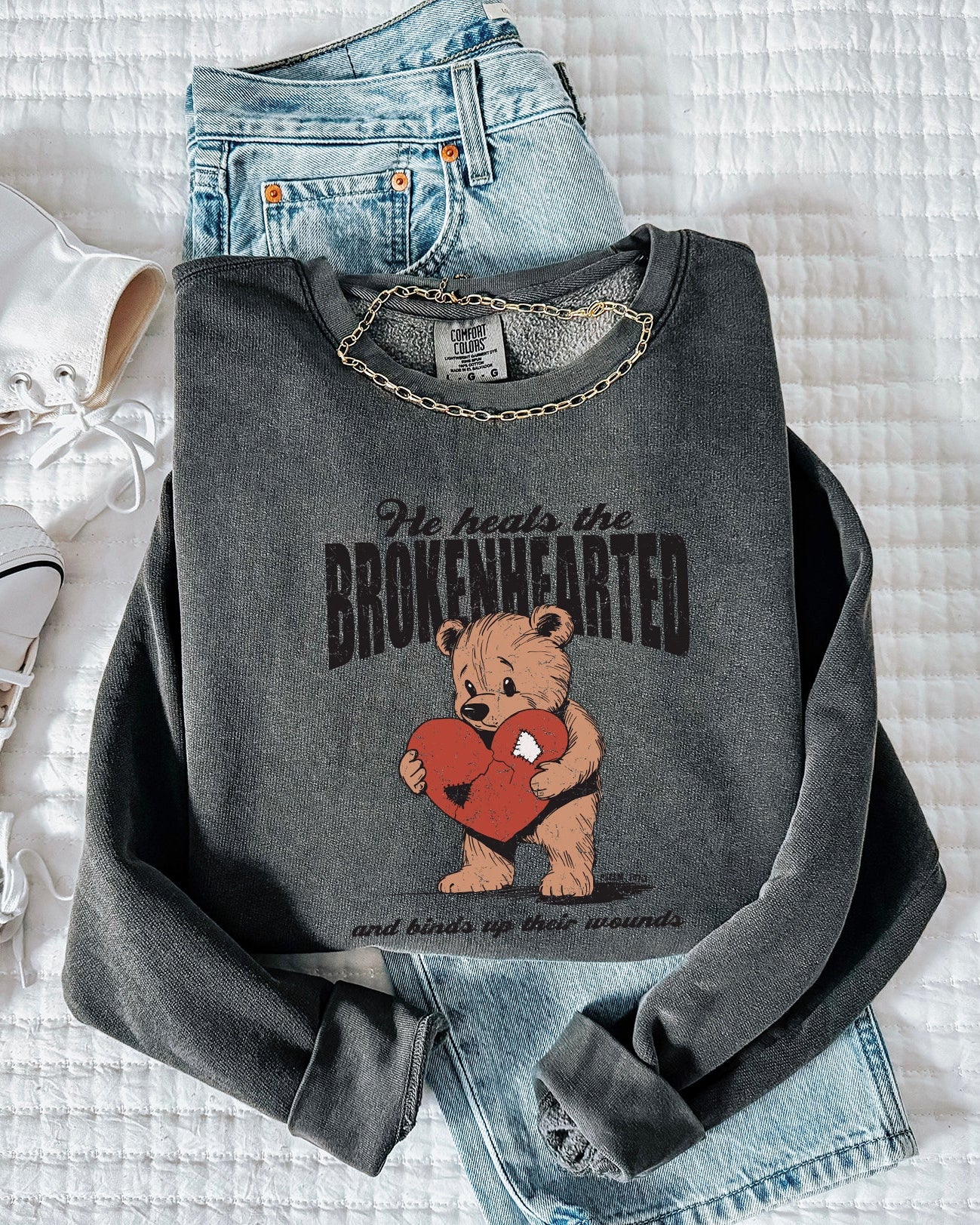 He Heals The Brokenhearted Christian Garment Dyed Comfort Colors Sweatshirt