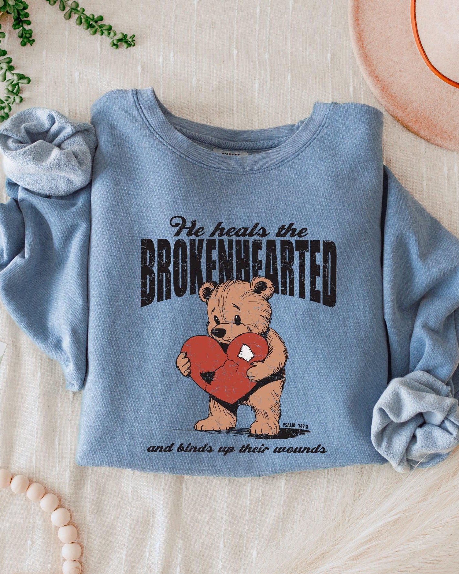 He Heals The Brokenhearted Christian Garment Dyed Comfort Colors Sweatshirt