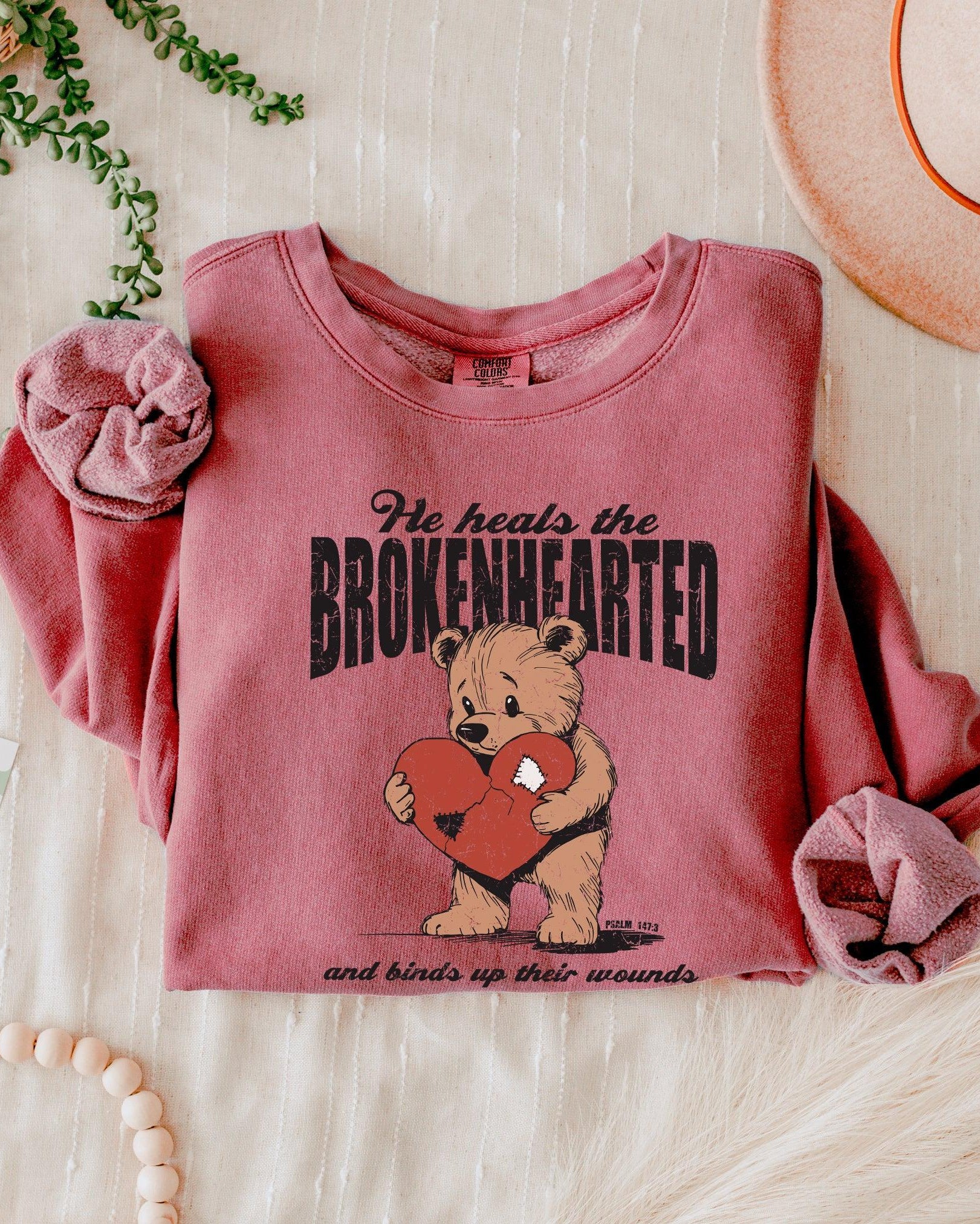He Heals The Brokenhearted Christian Garment Dyed Comfort Colors Sweatshirt