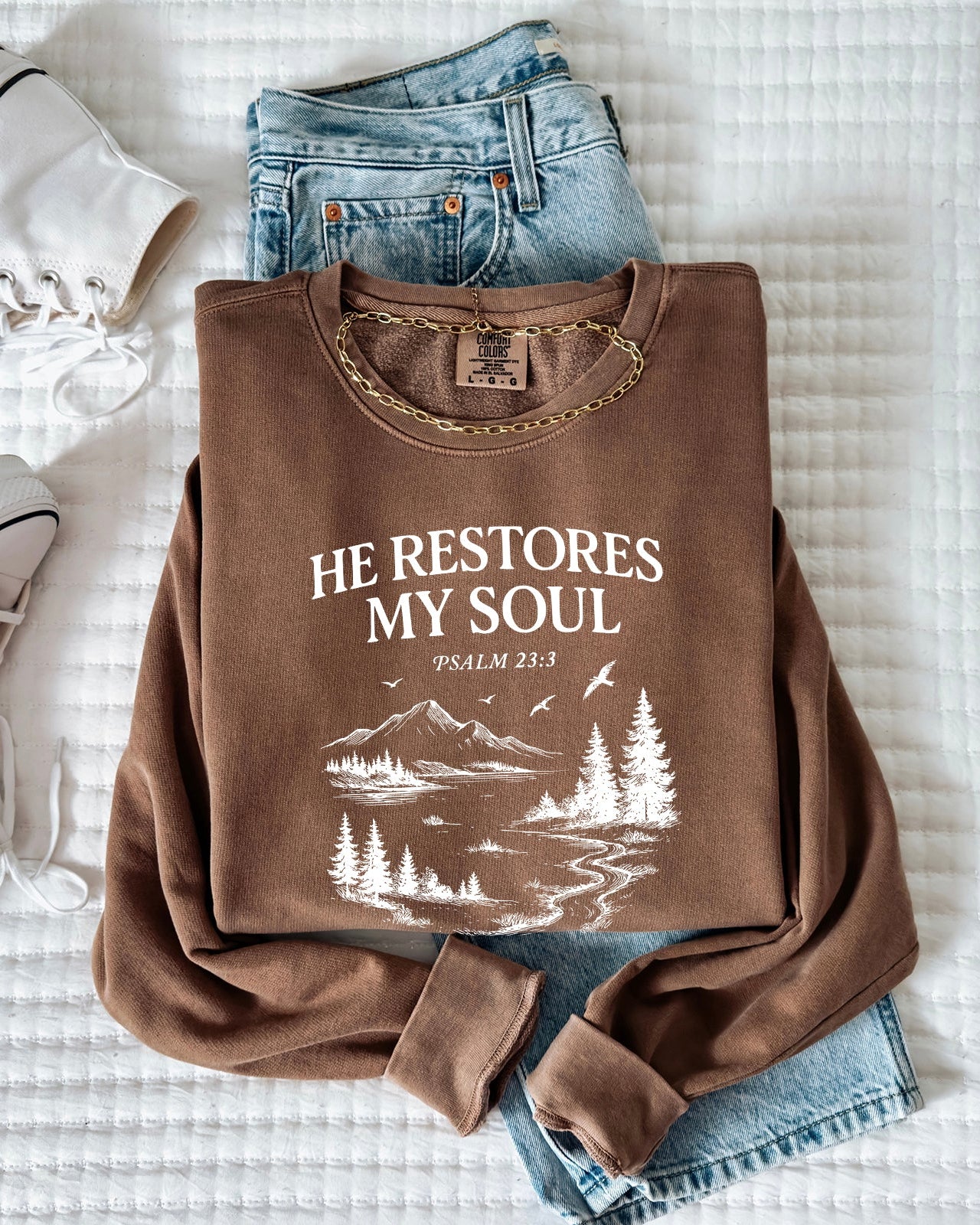 He Restores My Soul Psalm Bible Christian Garment Dyed Comfort Colors Sweatshirt
