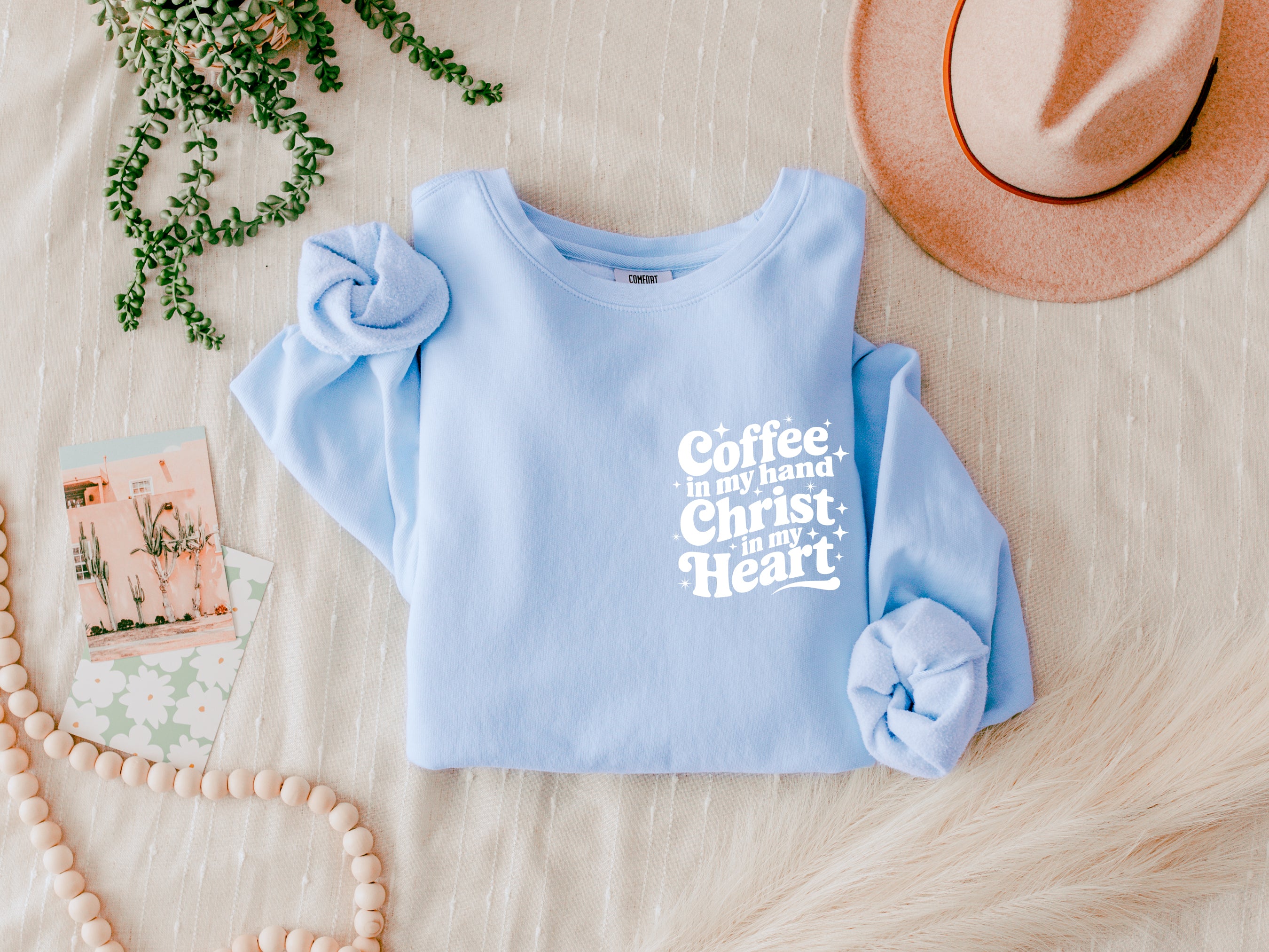 Coffee in my hand Christ in my heart Inspirational Christian Garment Dyed Comfort Colors Sweatshirt