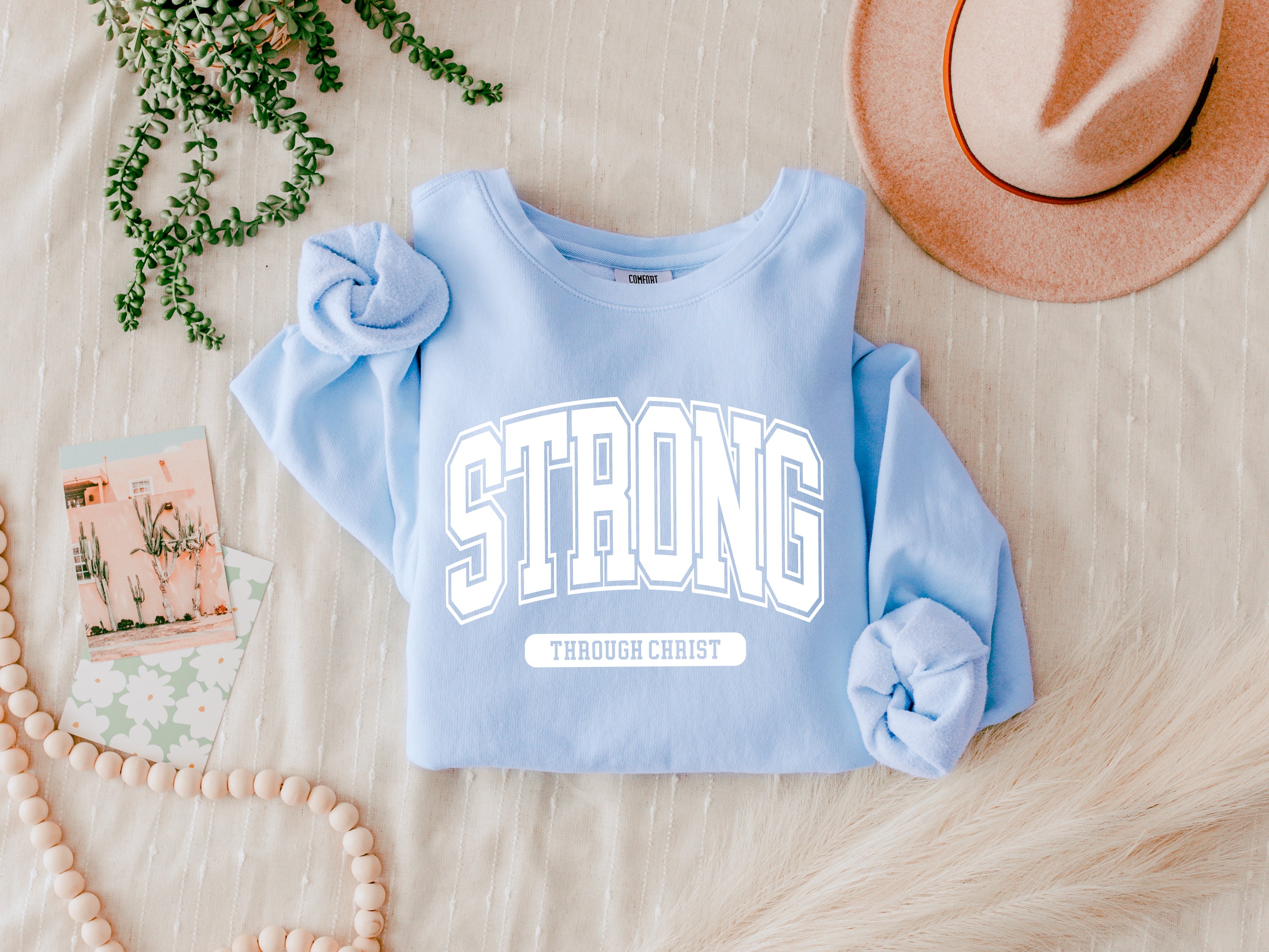 Strong Through Christ Inspirational Christian Garment Dyed Comfort Colors Sweatshirt