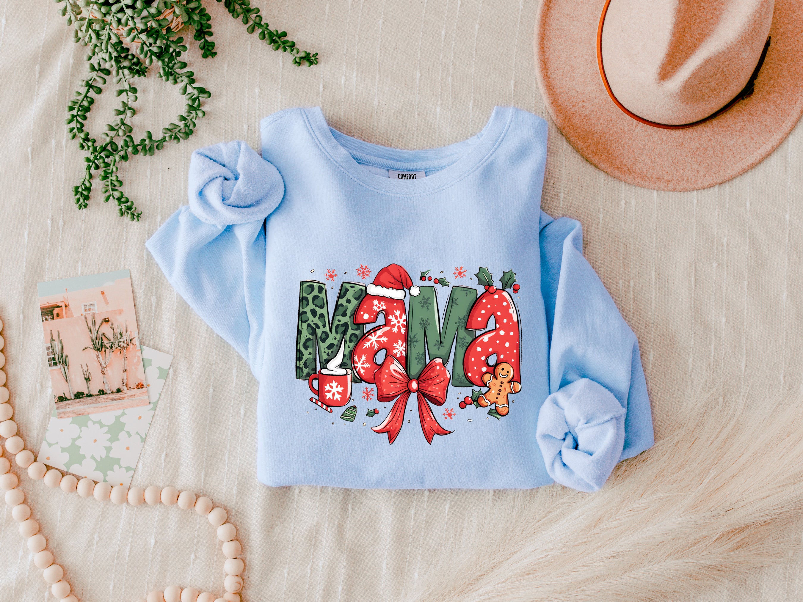 Mama Christmas Theme Garment Dyed Comfort Colors Sweatshirt