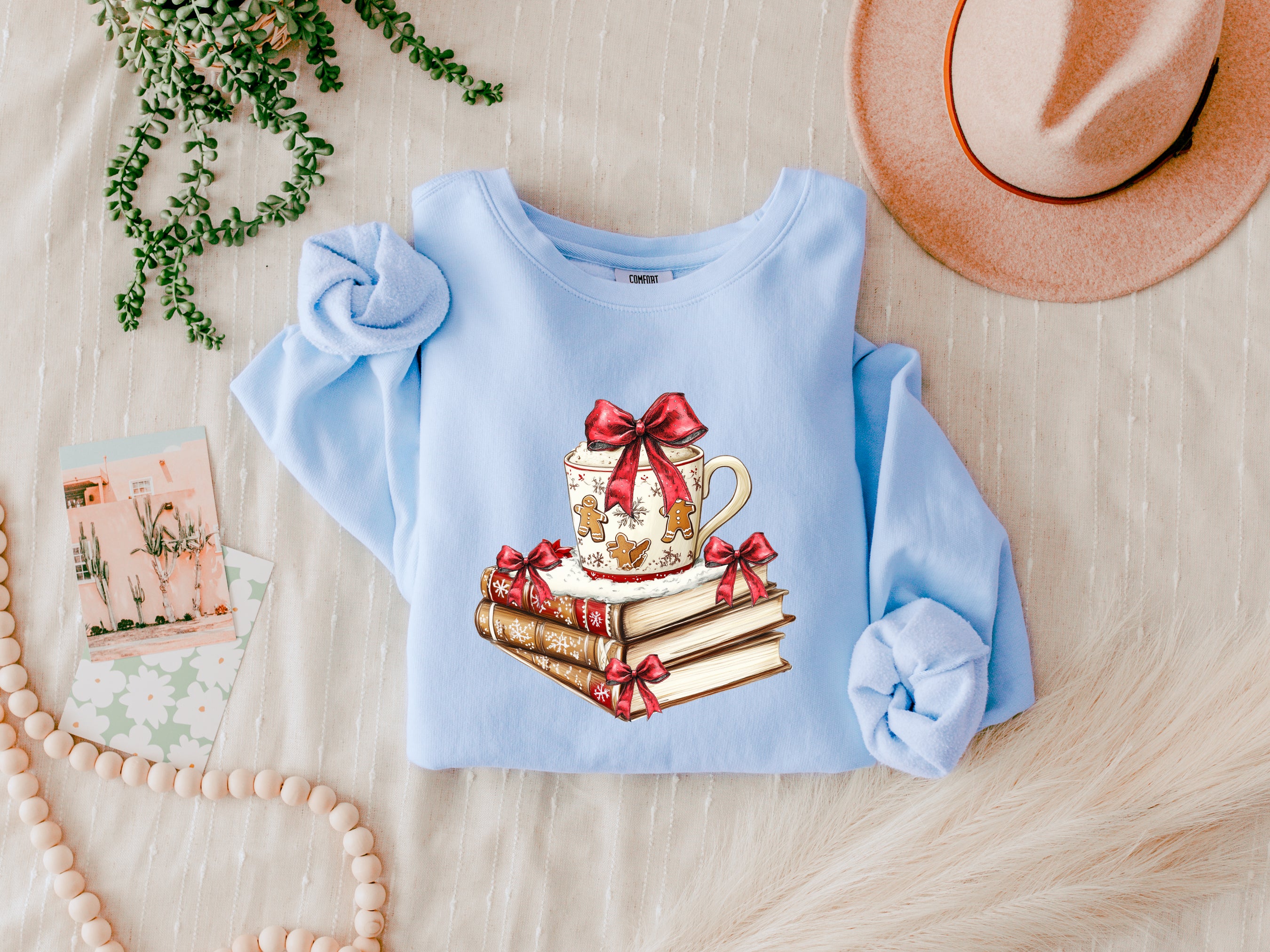 Merry Christmas Book Hot Chocolate Ginger Cookie Santa Holiday Winter Fall Inspirational Garment Dyed Comfort Colors Sweatshirt