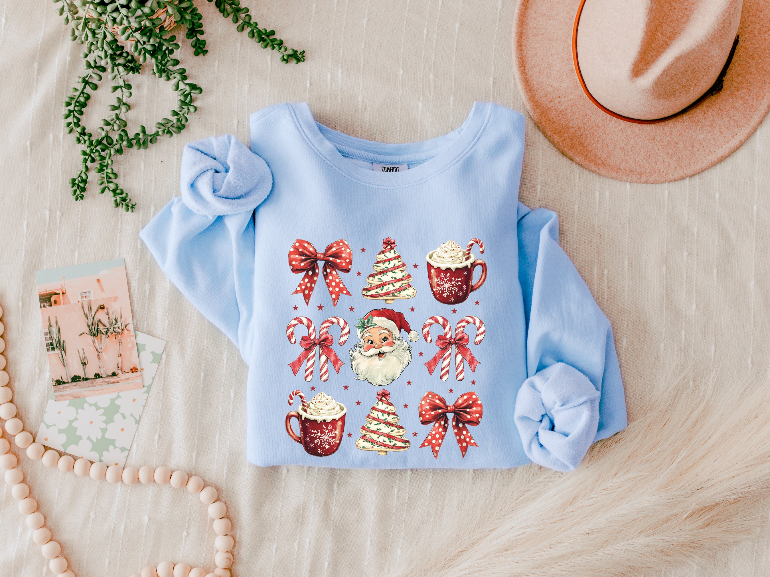 Merry Christmas Tree Santa Hot chocolate Holiday Winter Fall Inspirational Garment Dyed Comfort Colors Sweatshirt