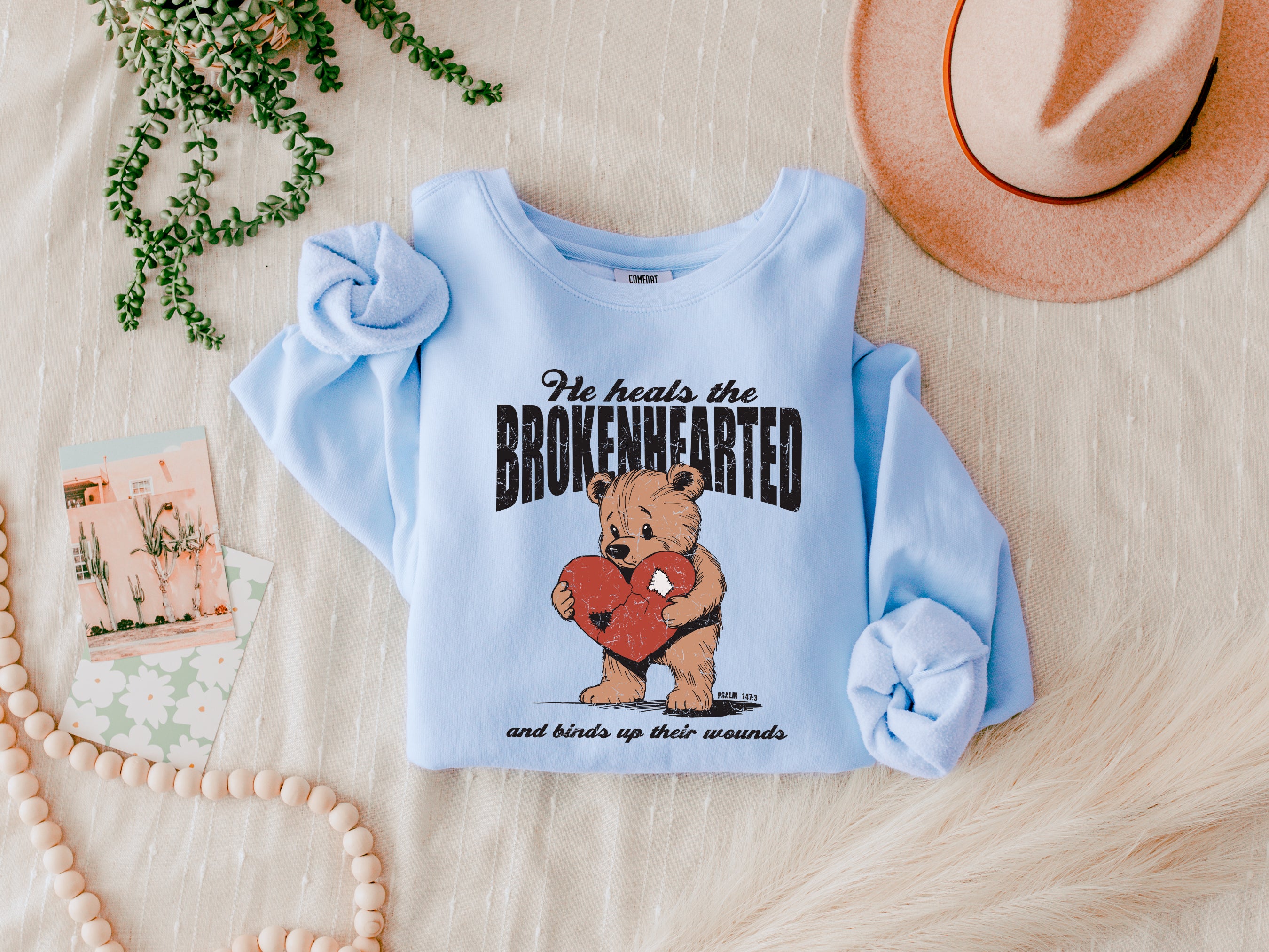 He heals the brokenhearted Inspirational Christian Garment Dyed Comfort Colors Sweatshirt