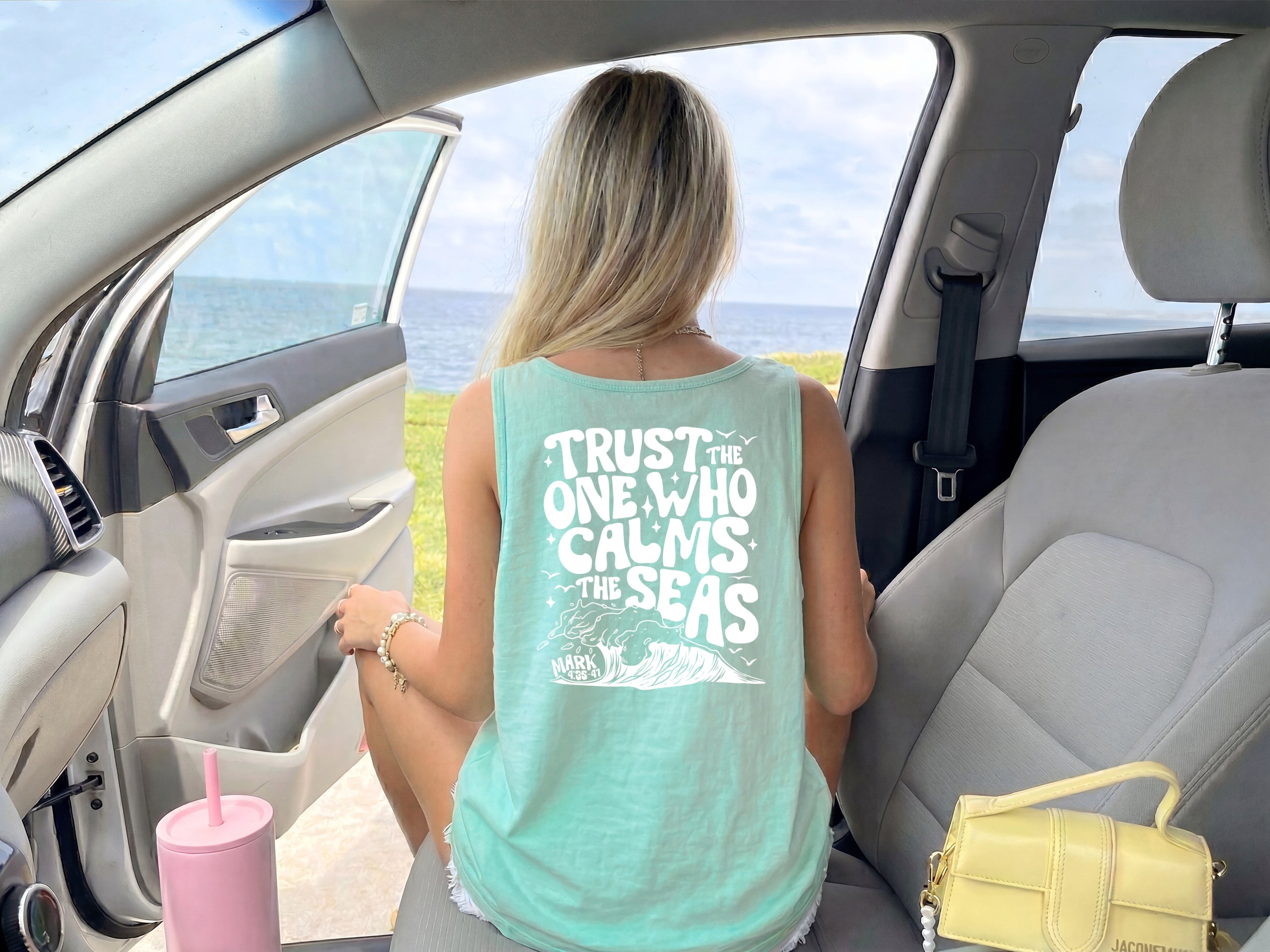 Trust who calms the sea Mark Psalm Christian Comfort Colors Tank Top Faith Bible Jesus (Copy)