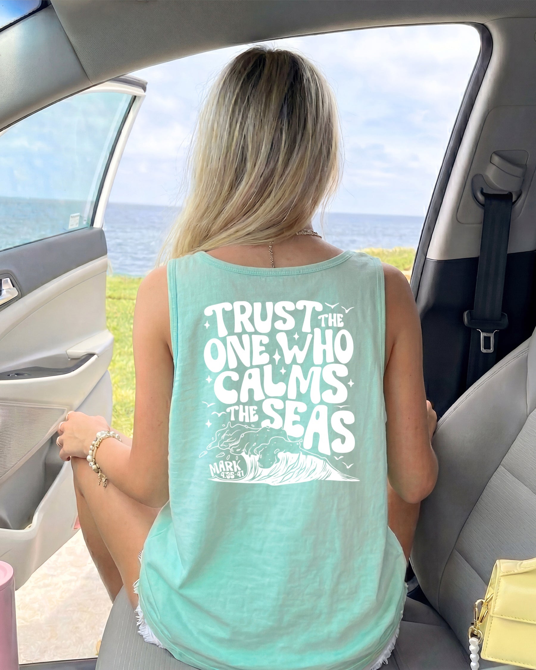 Trust who calms the sea Mark Psalm Christian Comfort Colors Tank Top Faith Bible Jesus (Copy)