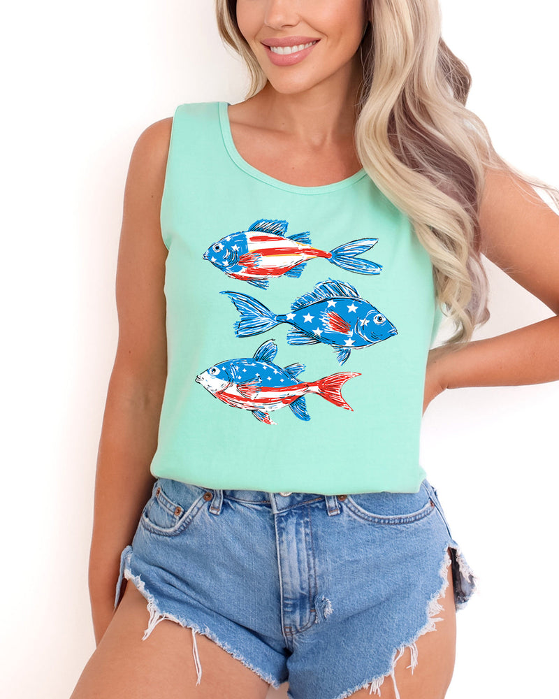 American USA Fish Salmon Lake Camping Comfort Colors Tank Top – Vacation Nature 4th of July Memorial day Veterans day