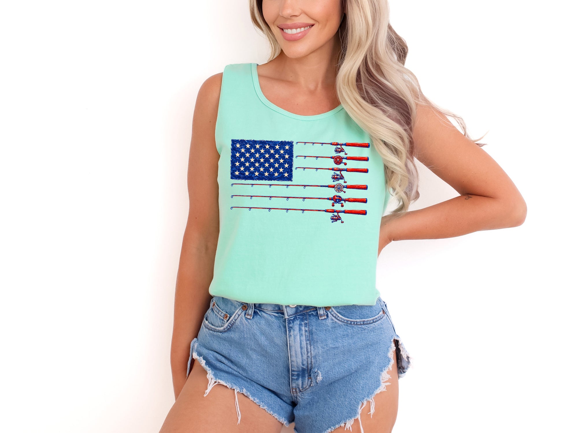 Comfort Colors Patriotic American flag Fishing USATank Top Women Unisex Gift for Dad 4th of July