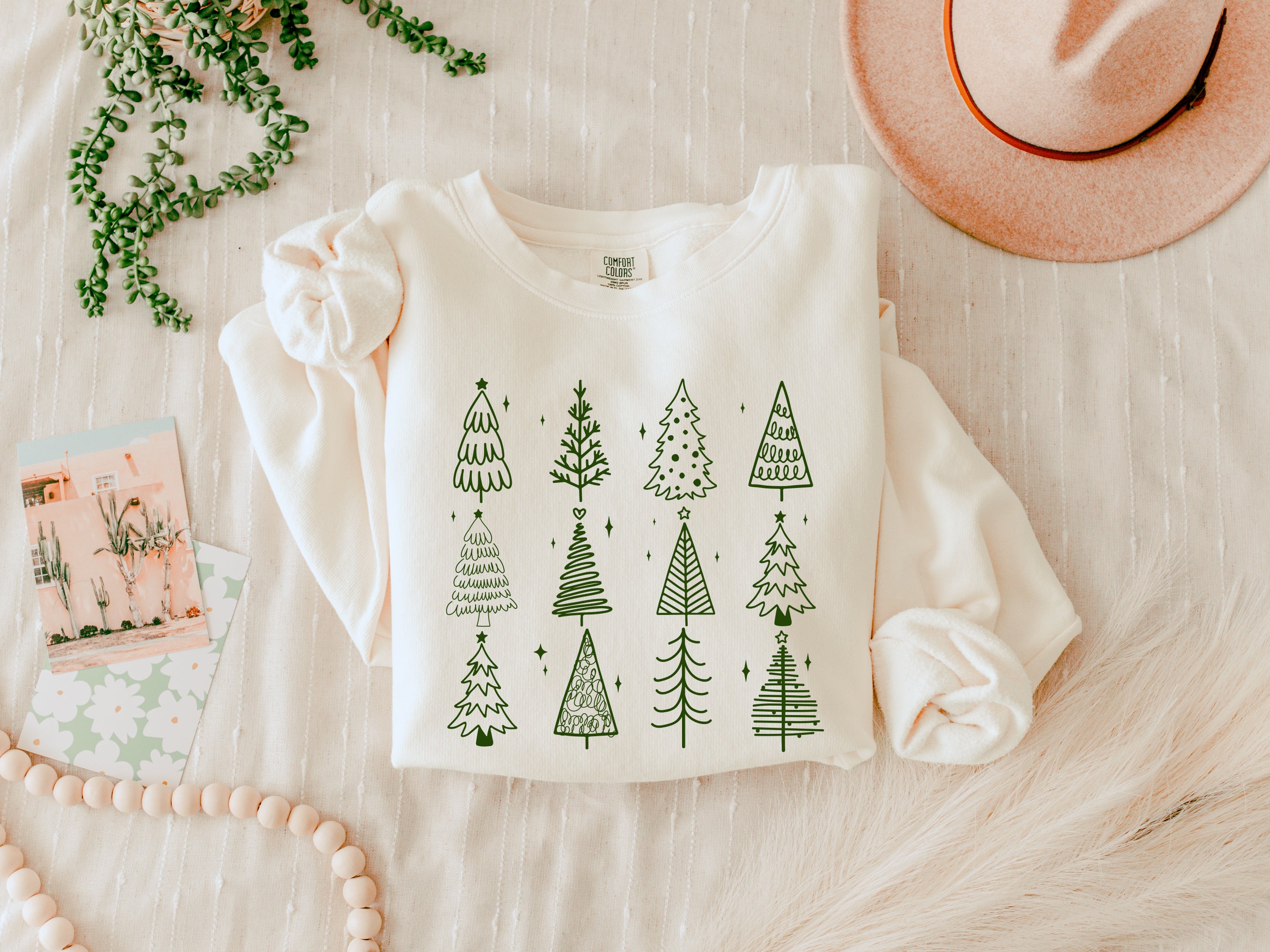 Merry Christmas Tree Winter Holiday Fall Autumn Inspirational Garment Dyed Comfort Colors Sweatshirt