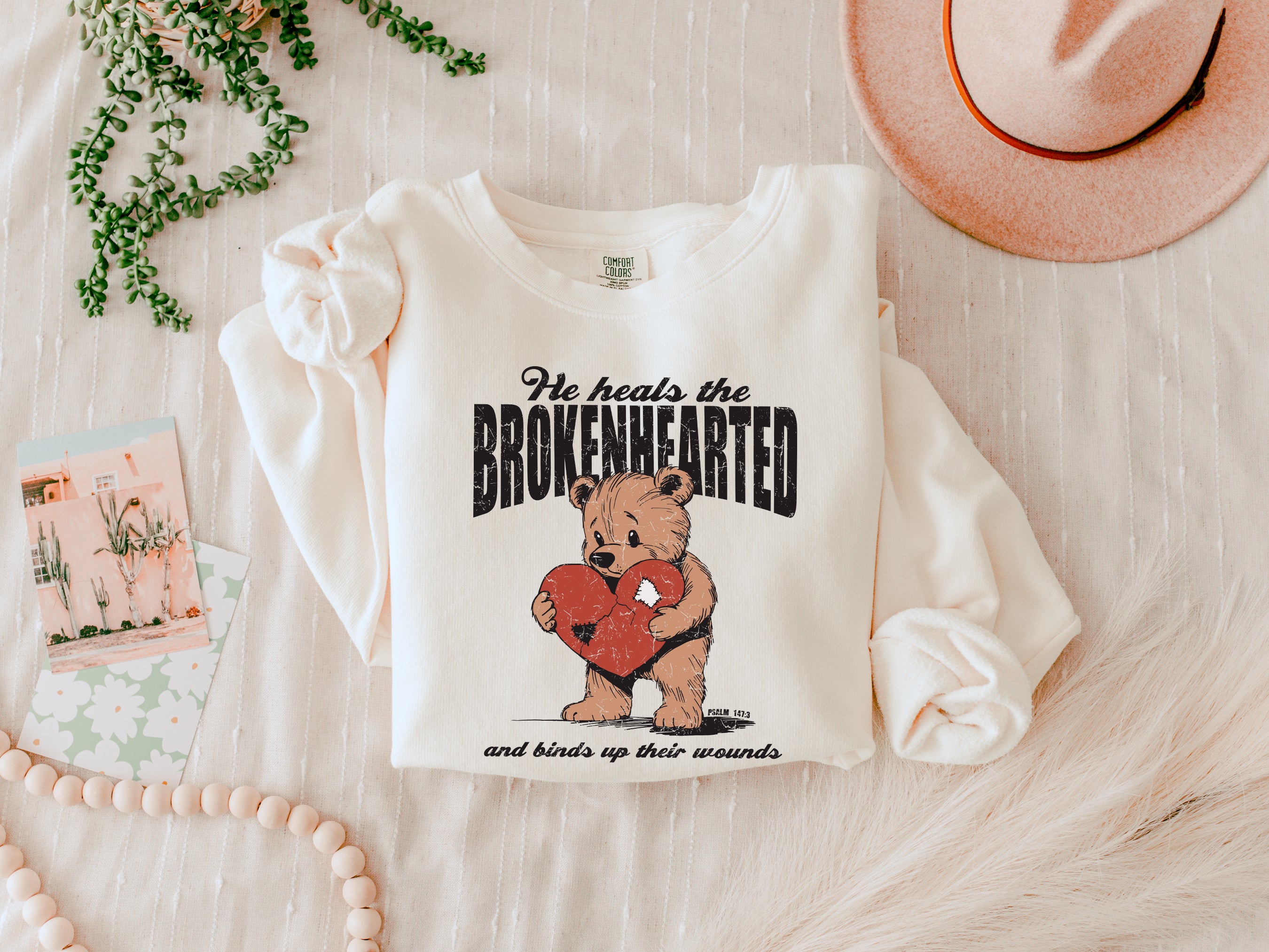 He heals the brokenhearted Inspirational Christian Garment Dyed Comfort Colors Sweatshirt