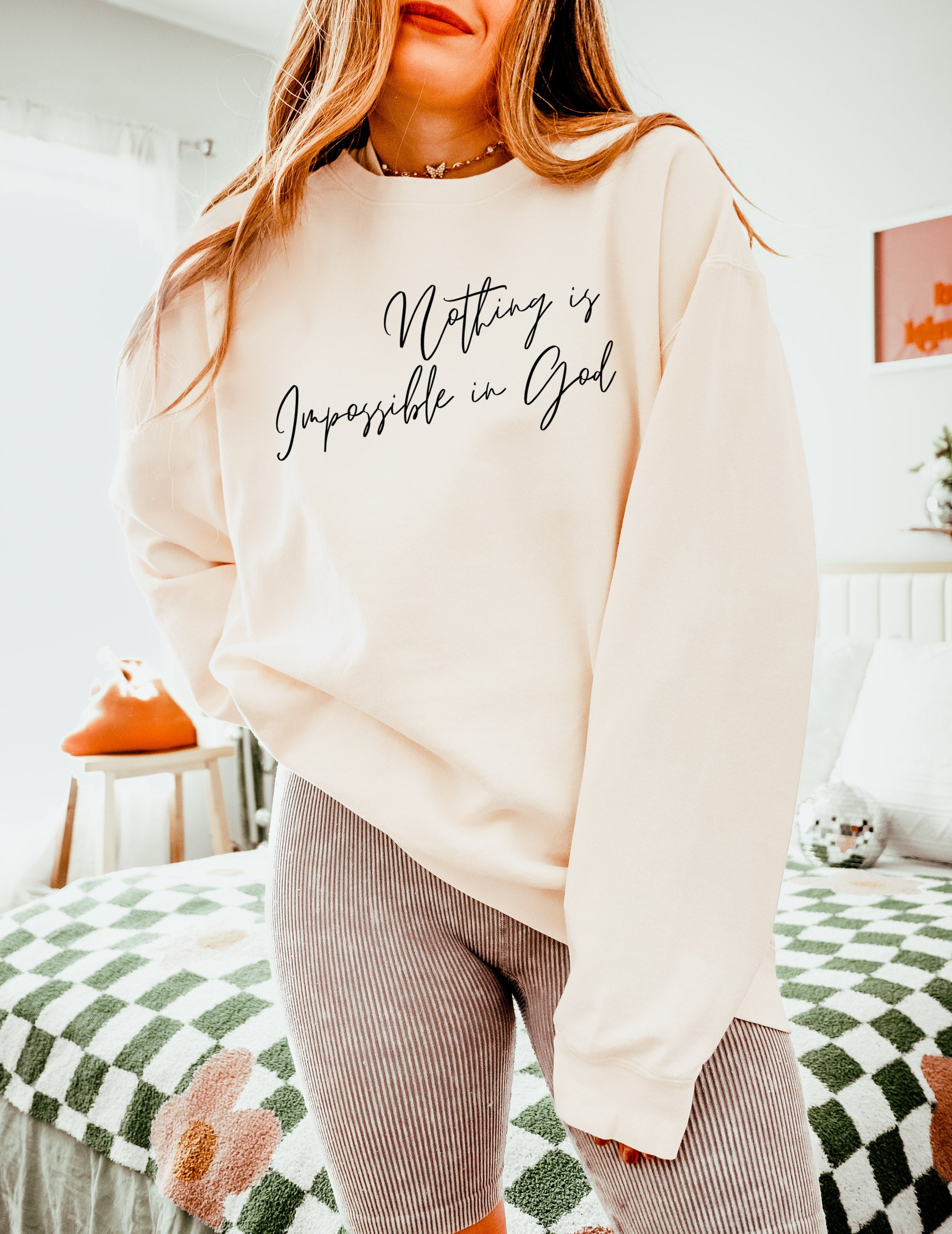 Nothing is impossible in God Christian Garment Dyed Comfort Colors Sweatshirt