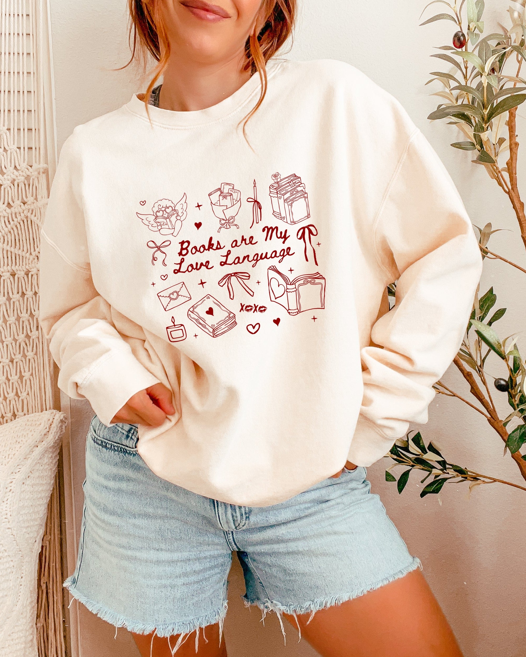 Book Lover Books are my love language Valentine's Day Garment Dyed Comfort Colors Sweatshirt