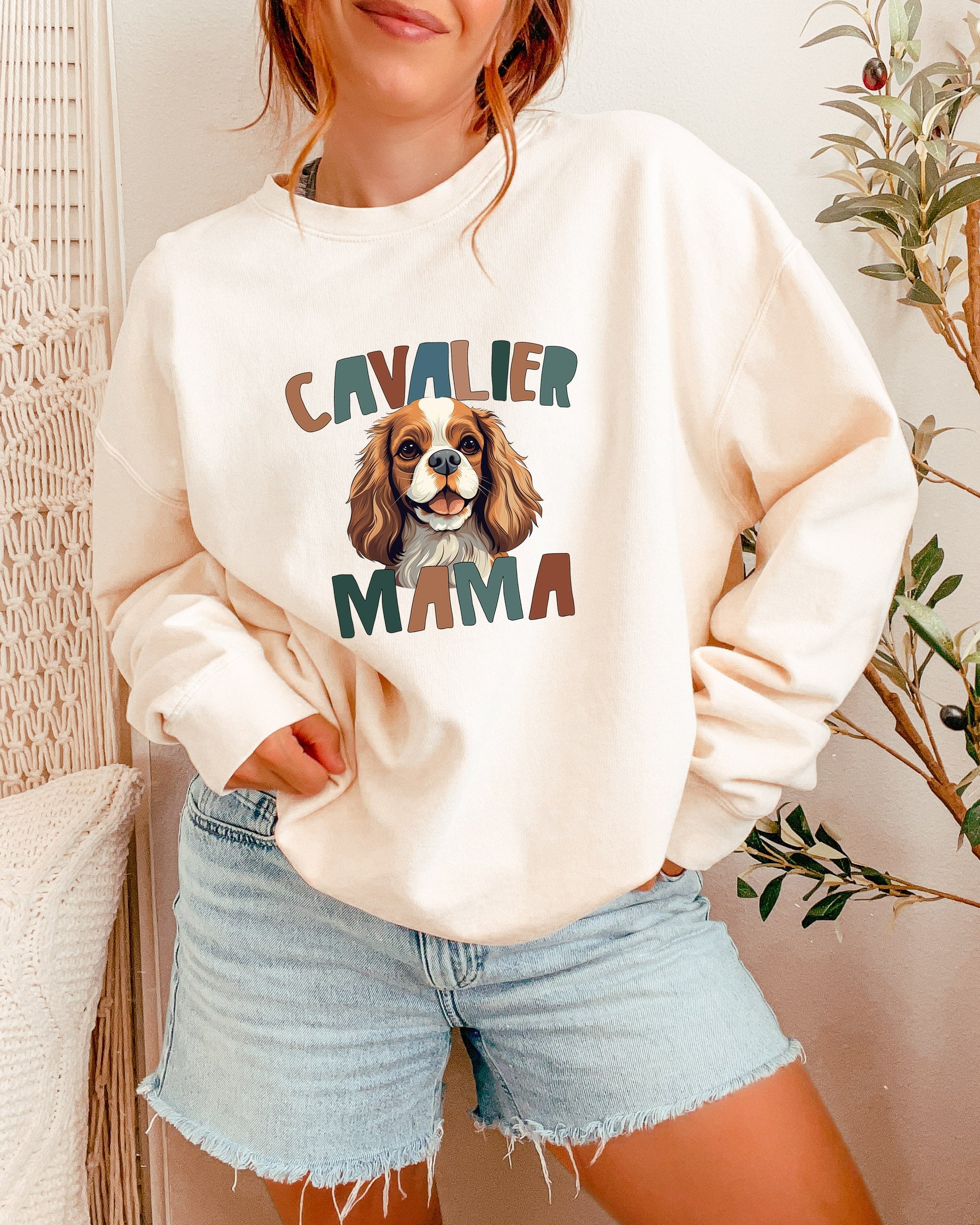 Cavalier King Charles Spaniel Dog Mom Garment Dyed Comfort Colors Sweatshirt (Color)
