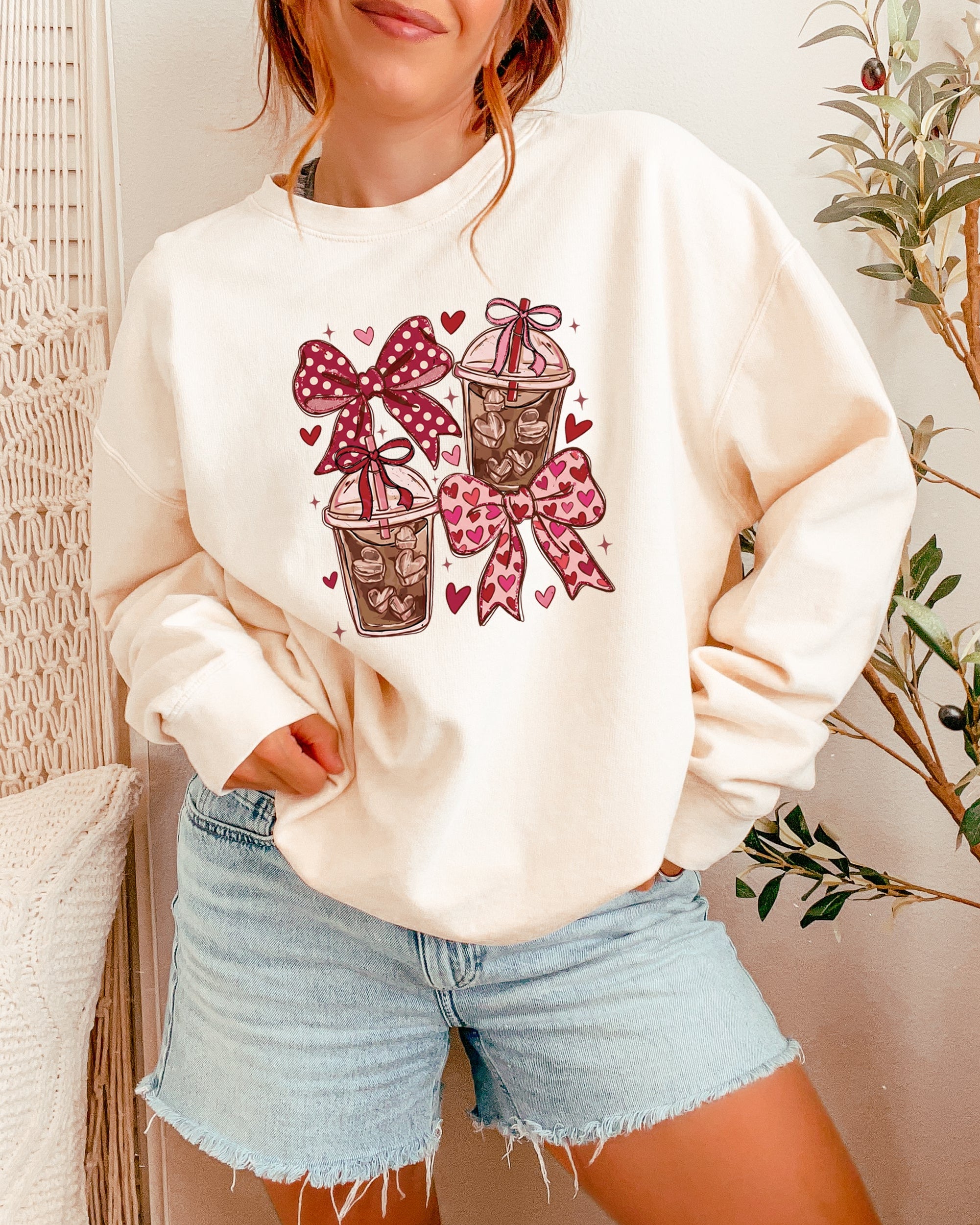 Coffee Iced Lattee Valentine's Day Garment Dyed Comfort Colors Sweatshirt