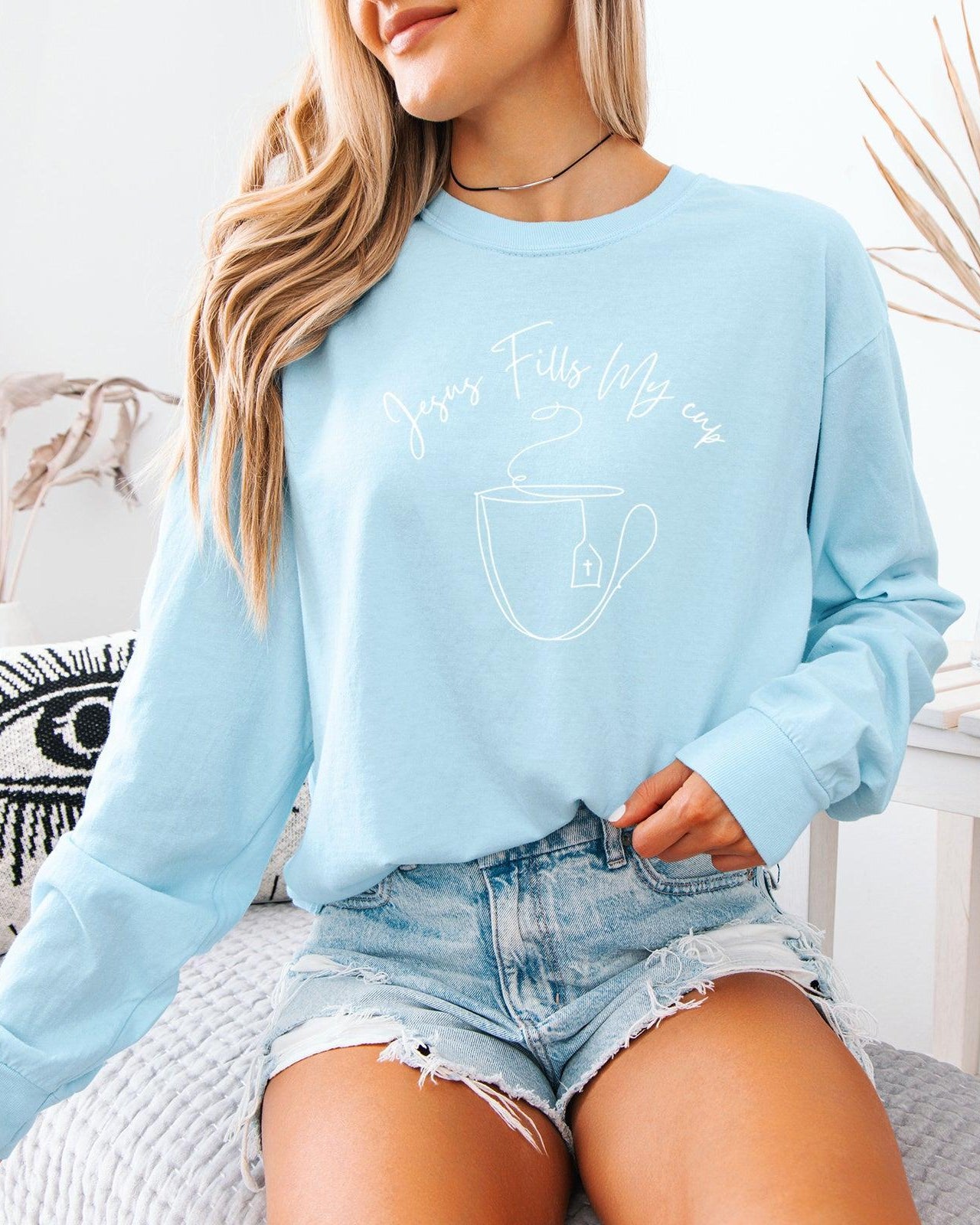 Jesus Fills My Cup Christian Comfort Colors Long Sleeve Shirt