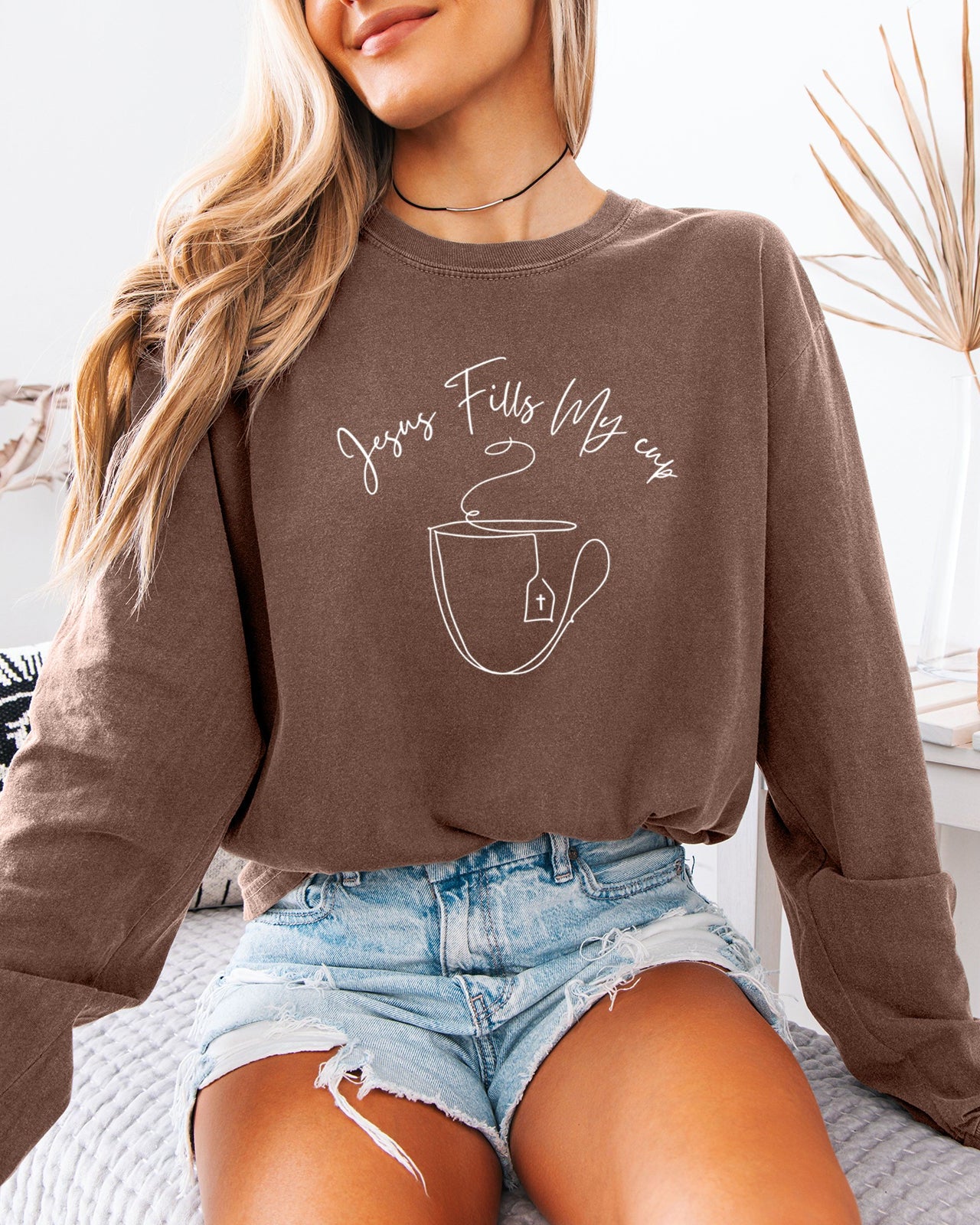 Jesus Fills My Cup Christian Comfort Colors Long Sleeve Shirt