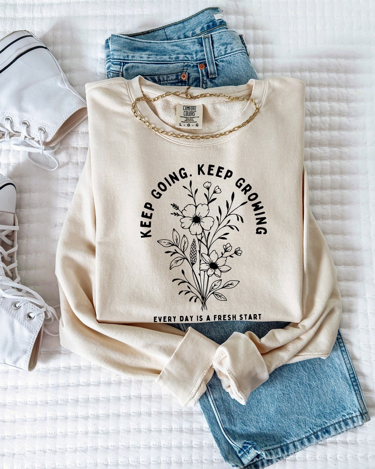 Keep Going Keep Growing Inspirational Christian Garment Dyed Comfort Colors Sweatshirt