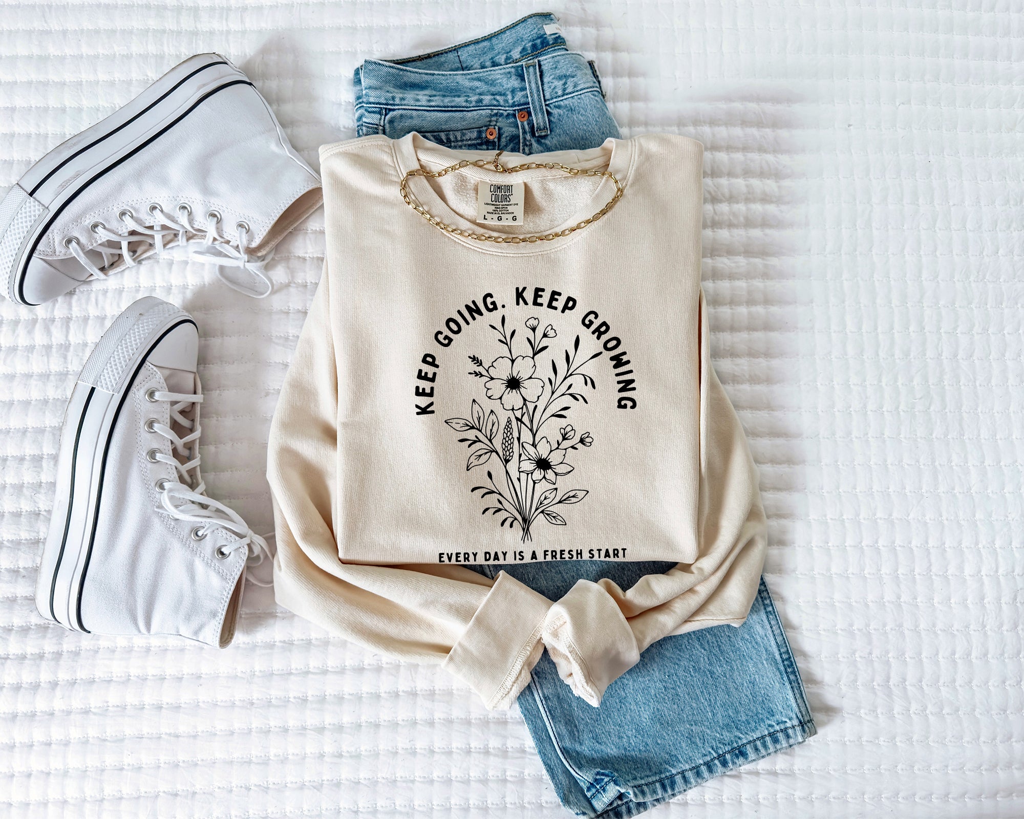 Keep Going Keep Growing Inspirational Christian Garment Dyed Comfort Colors Sweatshirt