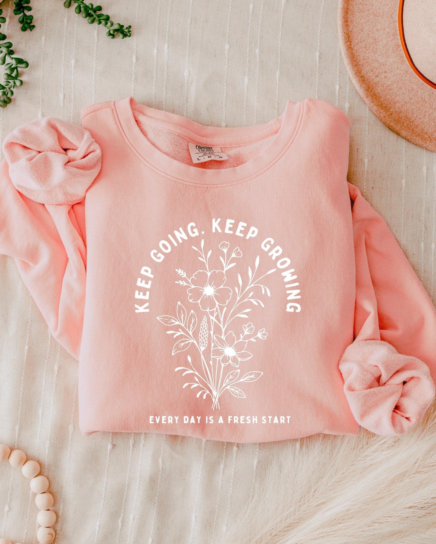 Keep Going Keep Growing Inspirational Christian Garment Dyed Comfort Colors Sweatshirt