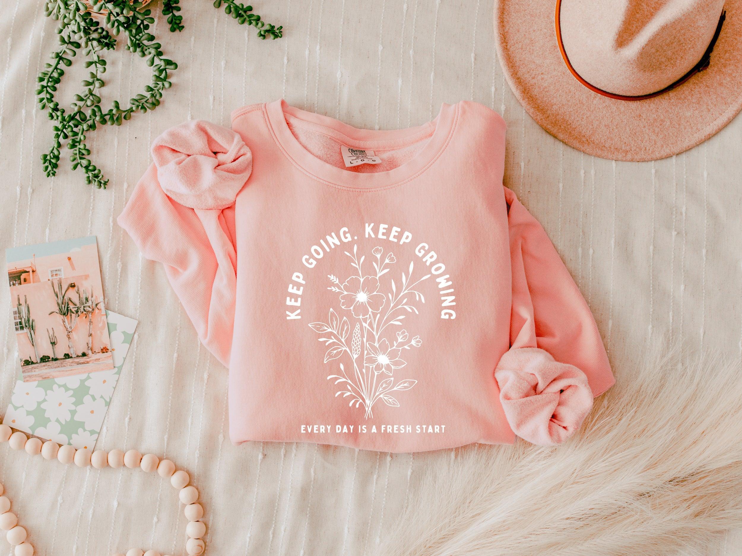 Keep Going Keep Growing Inspirational Christian Garment Dyed Comfort Colors Sweatshirt