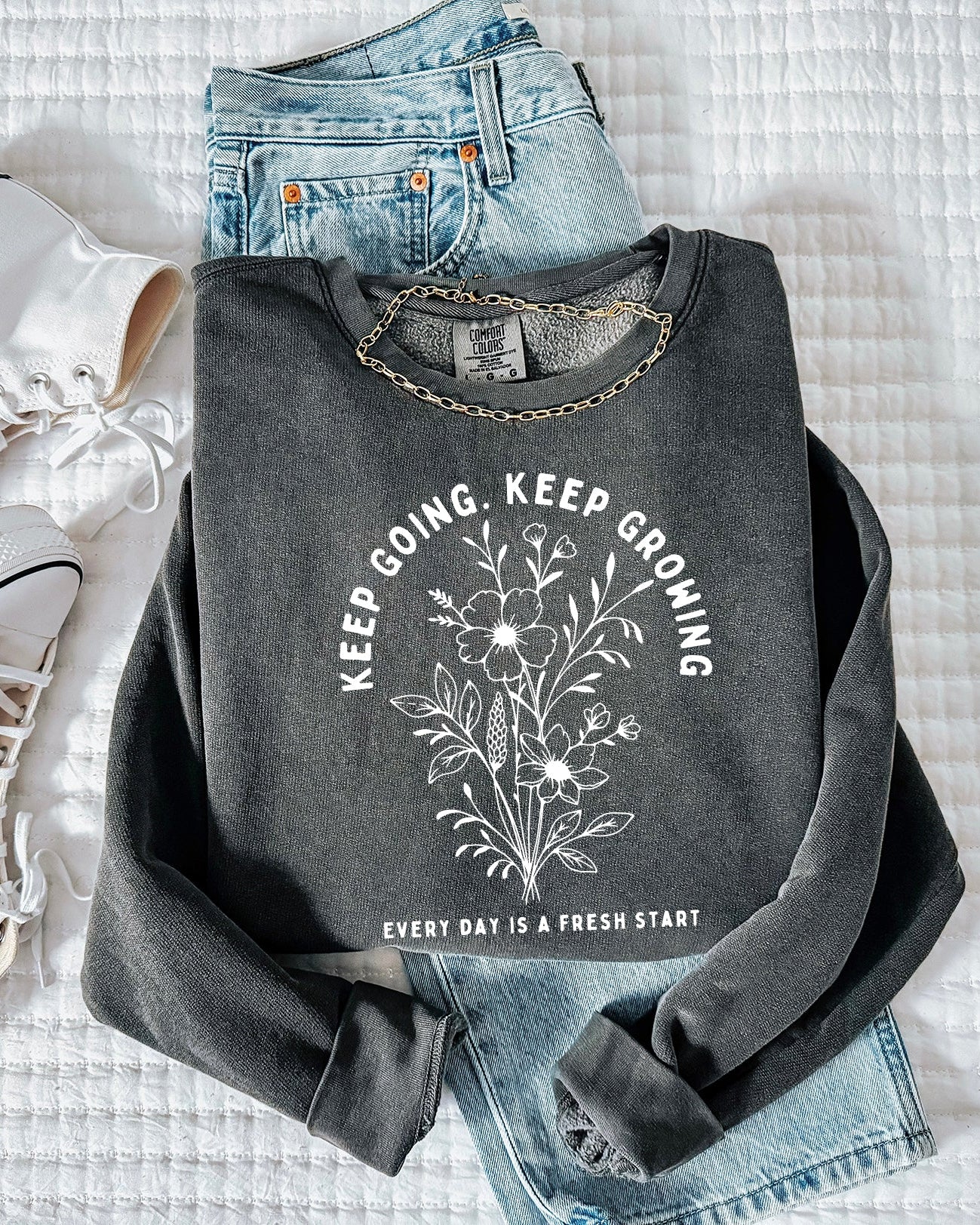 Keep Going Keep Growing Inspirational Christian Garment Dyed Comfort Colors Sweatshirt