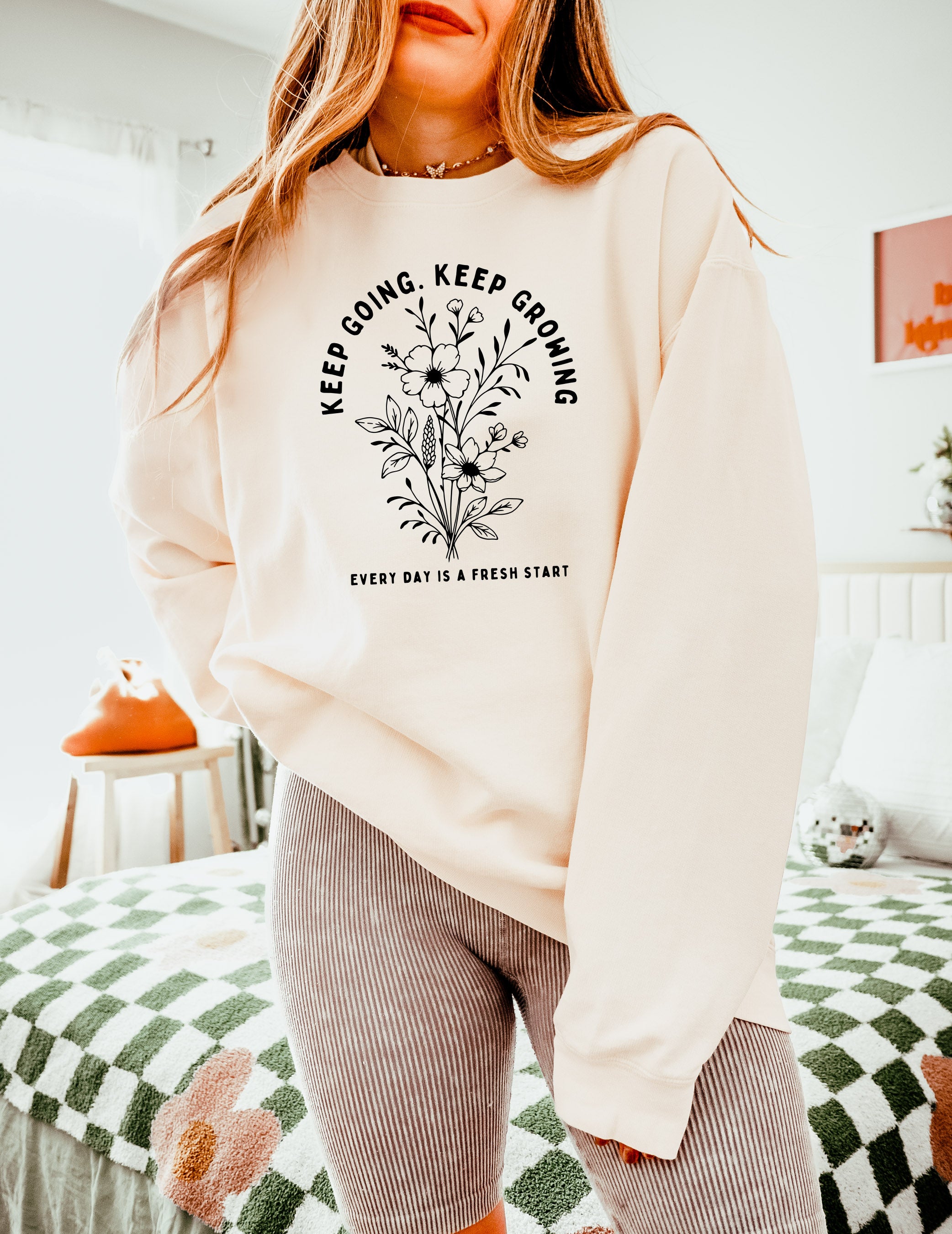 Keep Going Keep Growing Inspirational Christian Garment Dyed Comfort Colors Sweatshirt