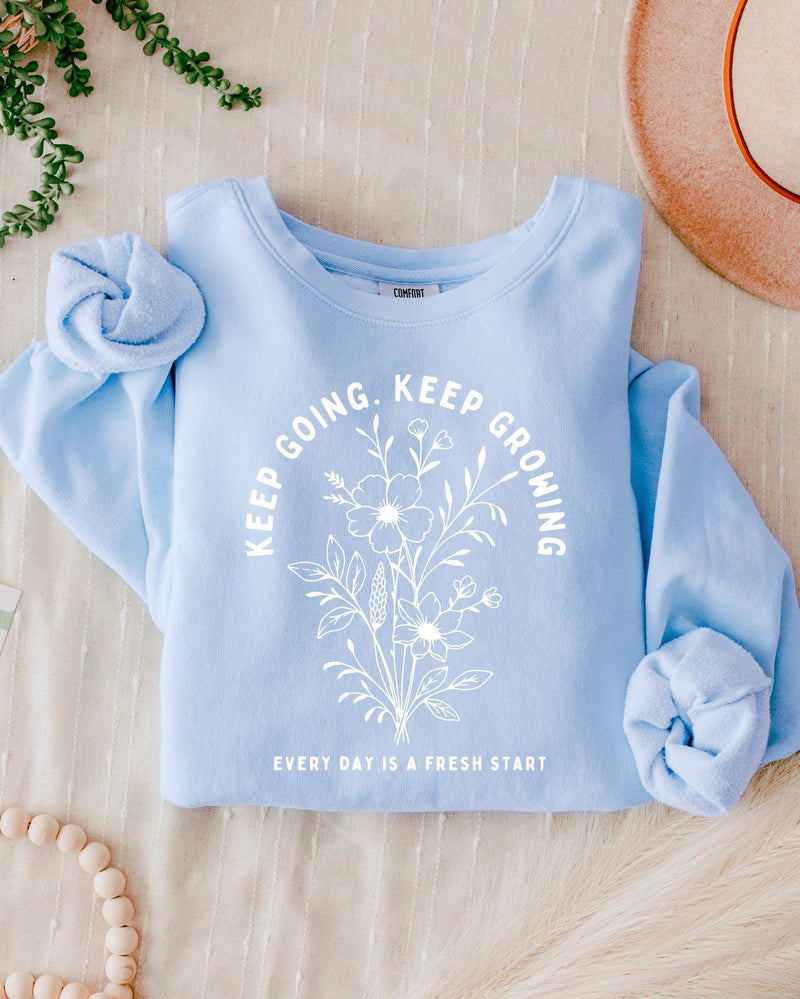 Keep Going Keep Growing Inspirational Christian Garment Dyed Comfort Colors Sweatshirt