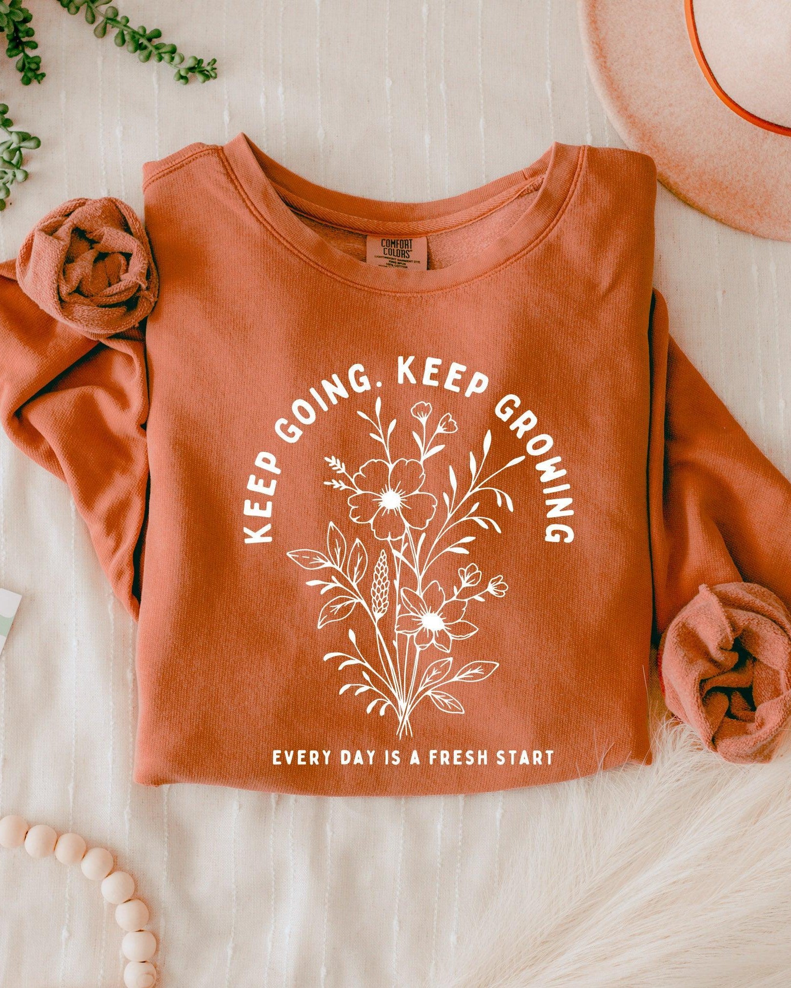 Keep Going Keep Growing Inspirational Christian Garment Dyed Comfort Colors Sweatshirt