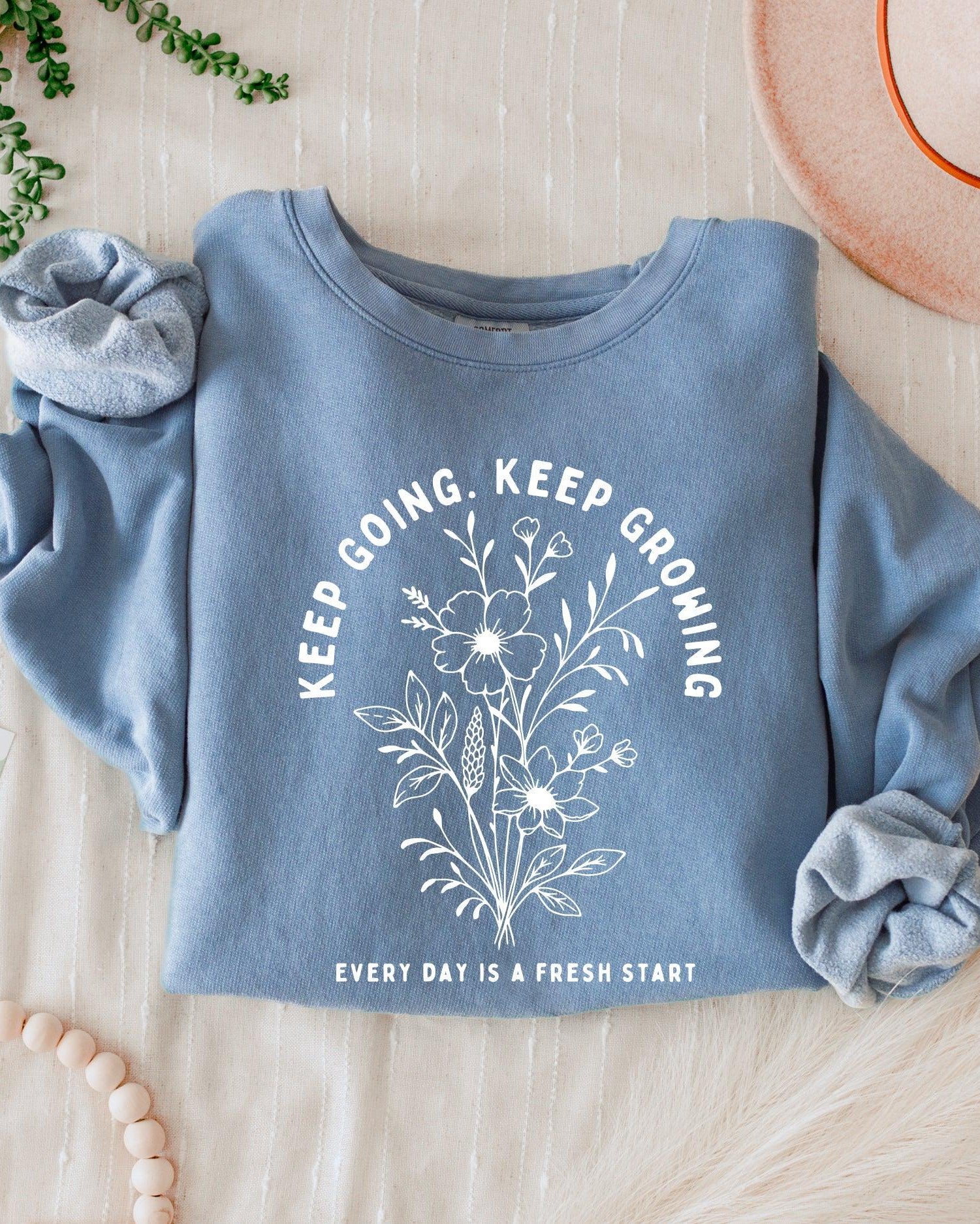 Keep Going Keep Growing Inspirational Christian Garment Dyed Comfort Colors Sweatshirt