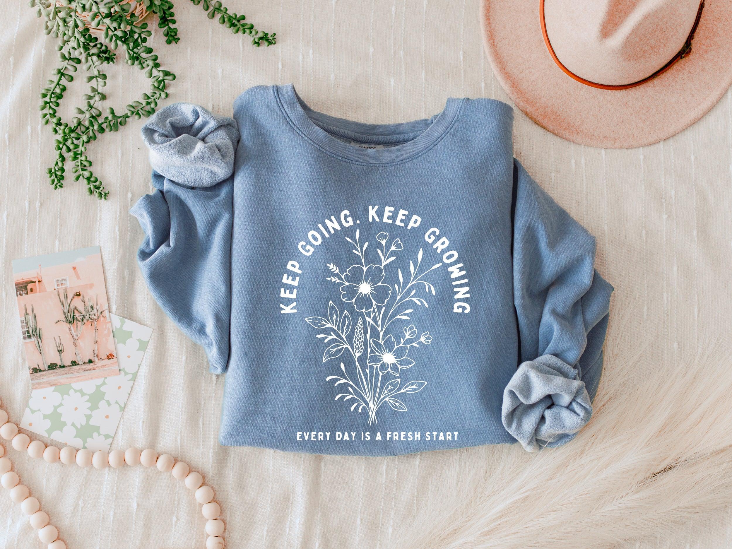 Keep Going Keep Growing Inspirational Christian Garment Dyed Comfort Colors Sweatshirt
