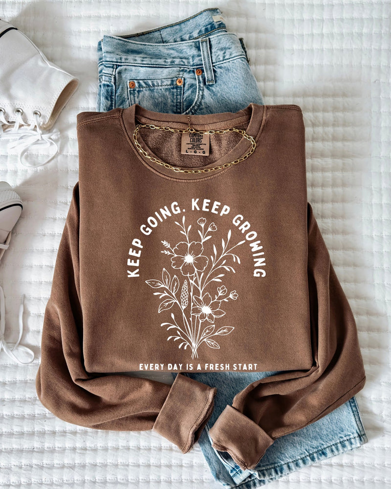 Keep Going Keep Growing Inspirational Christian Garment Dyed Comfort Colors Sweatshirt