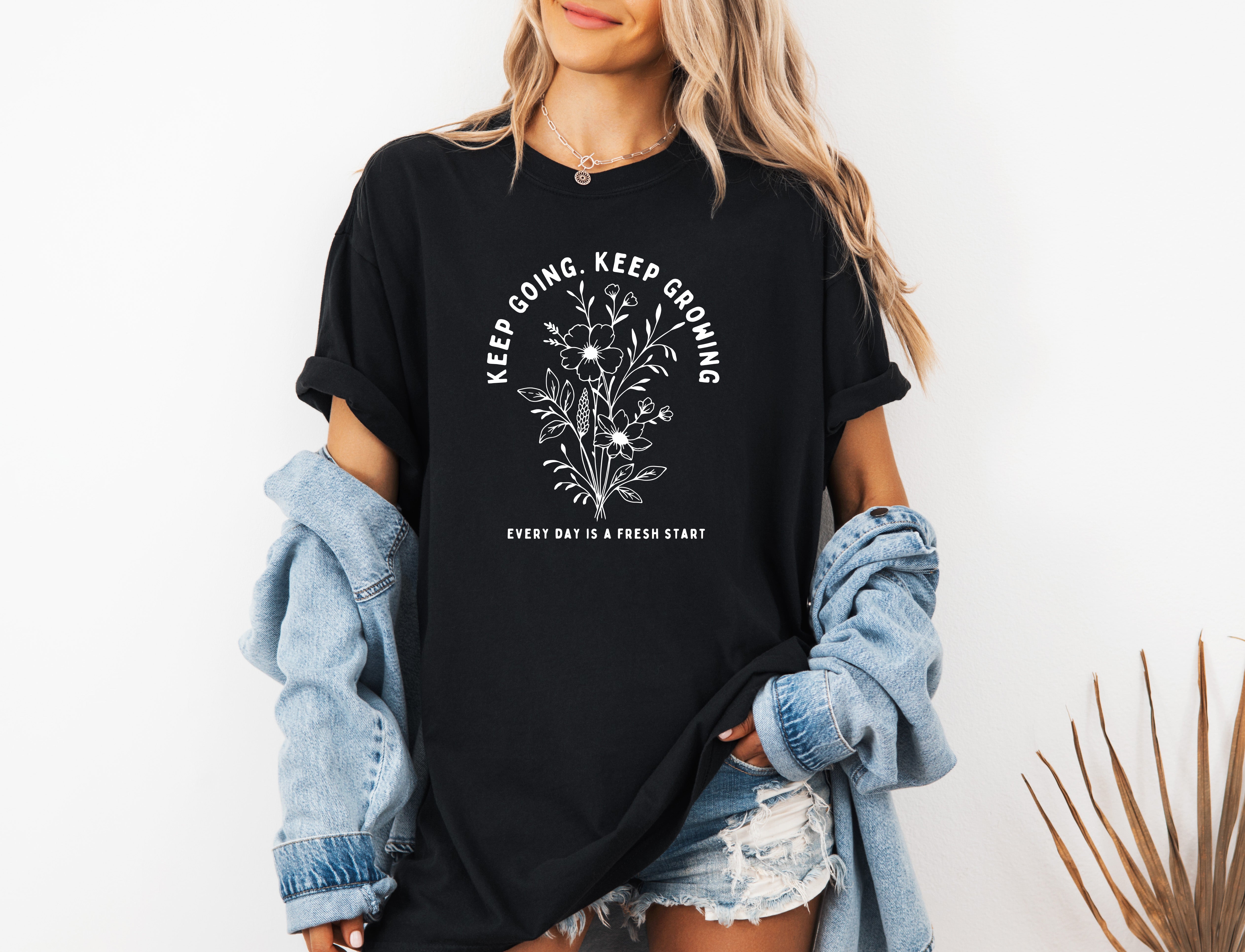 Keep growing Inspirational Christian Botanical Plant Nature Garment Dyed T Shirt