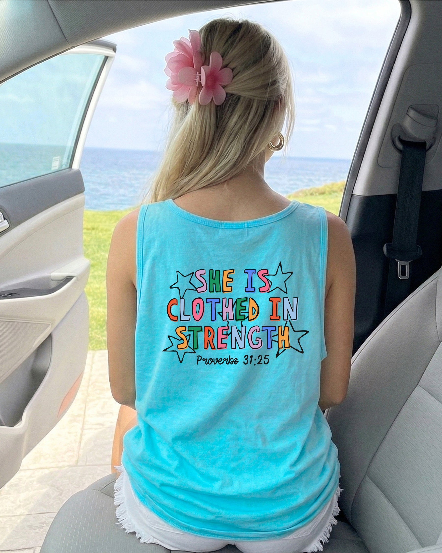 Clothed in Strength Proverbs Christian Comfort Colors Tank Top Faith Bible Jesus