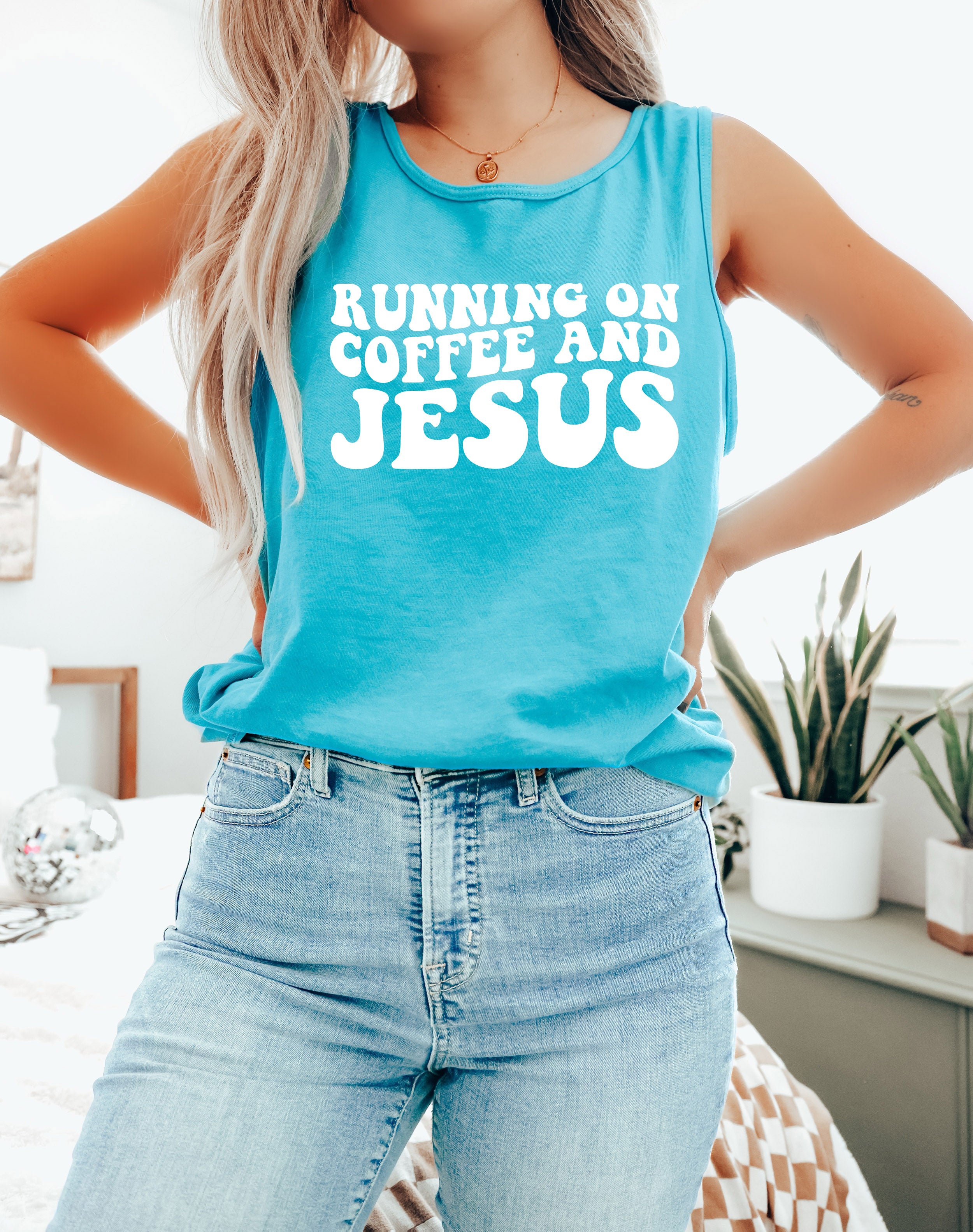 Running on Coffee and Jesus Comfort Colors Tank Top (Groovy)
