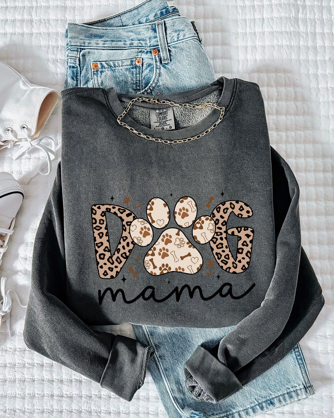 Leopard Dog Mom Fall Garment Dyed Comfort Colors Sweatshirt