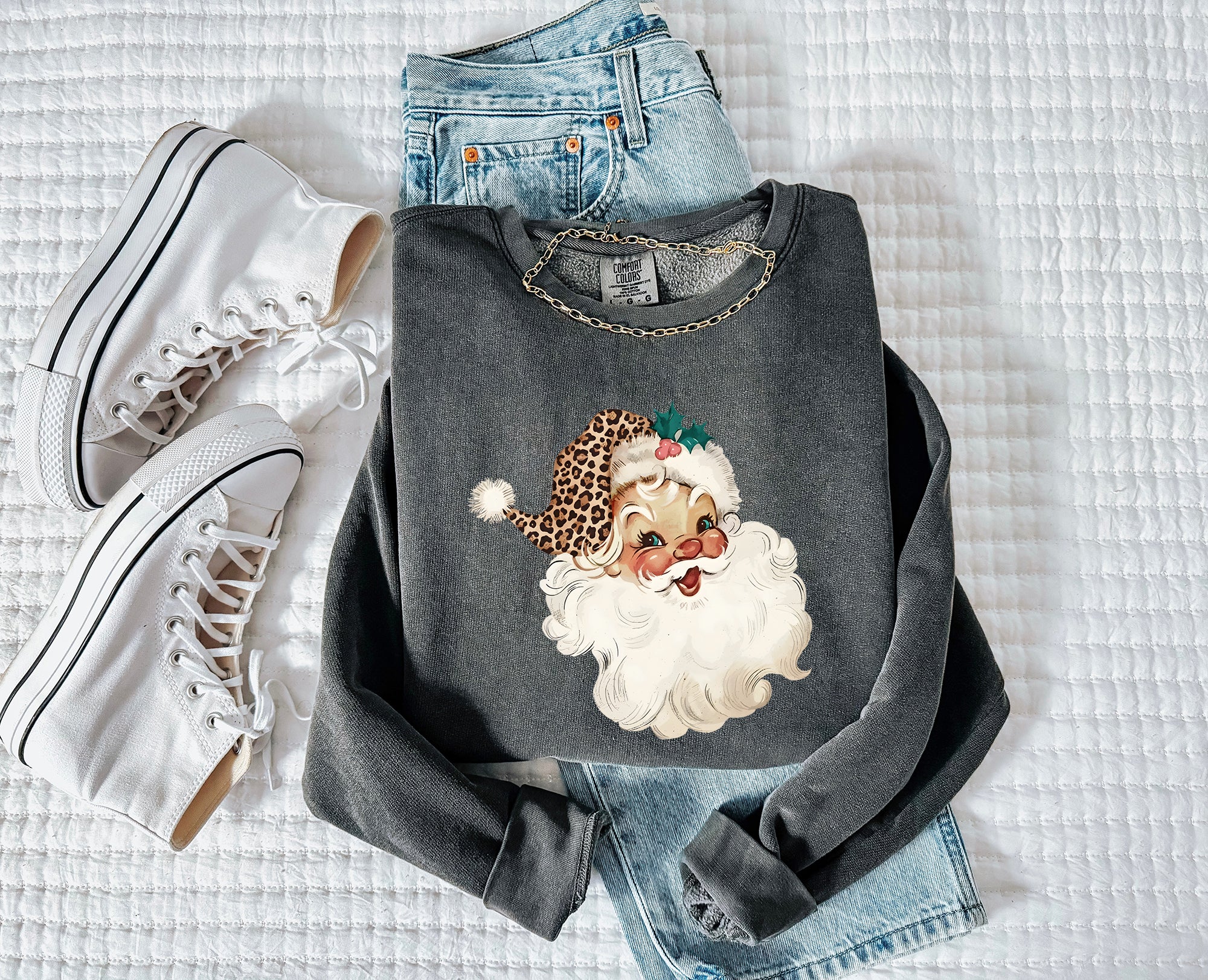 Leopard Santa Merry Christmas Holiday Winter Garment Dyed Comfort Colors Sweatshirt