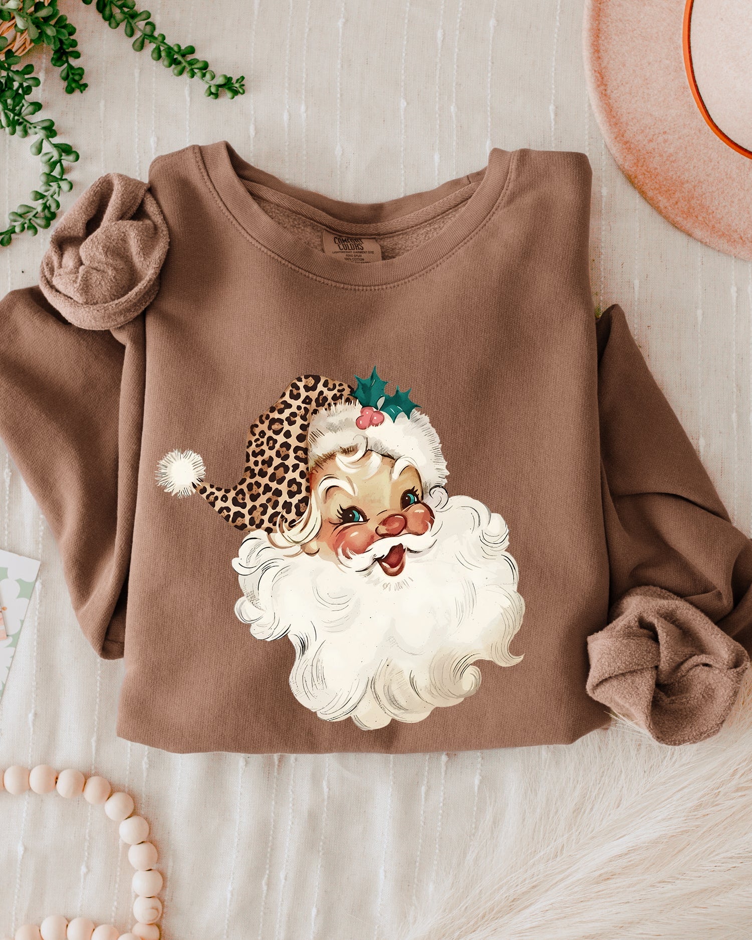 Leopard Santa Merry Christmas Holiday Winter Garment Dyed Comfort Colors Sweatshirt