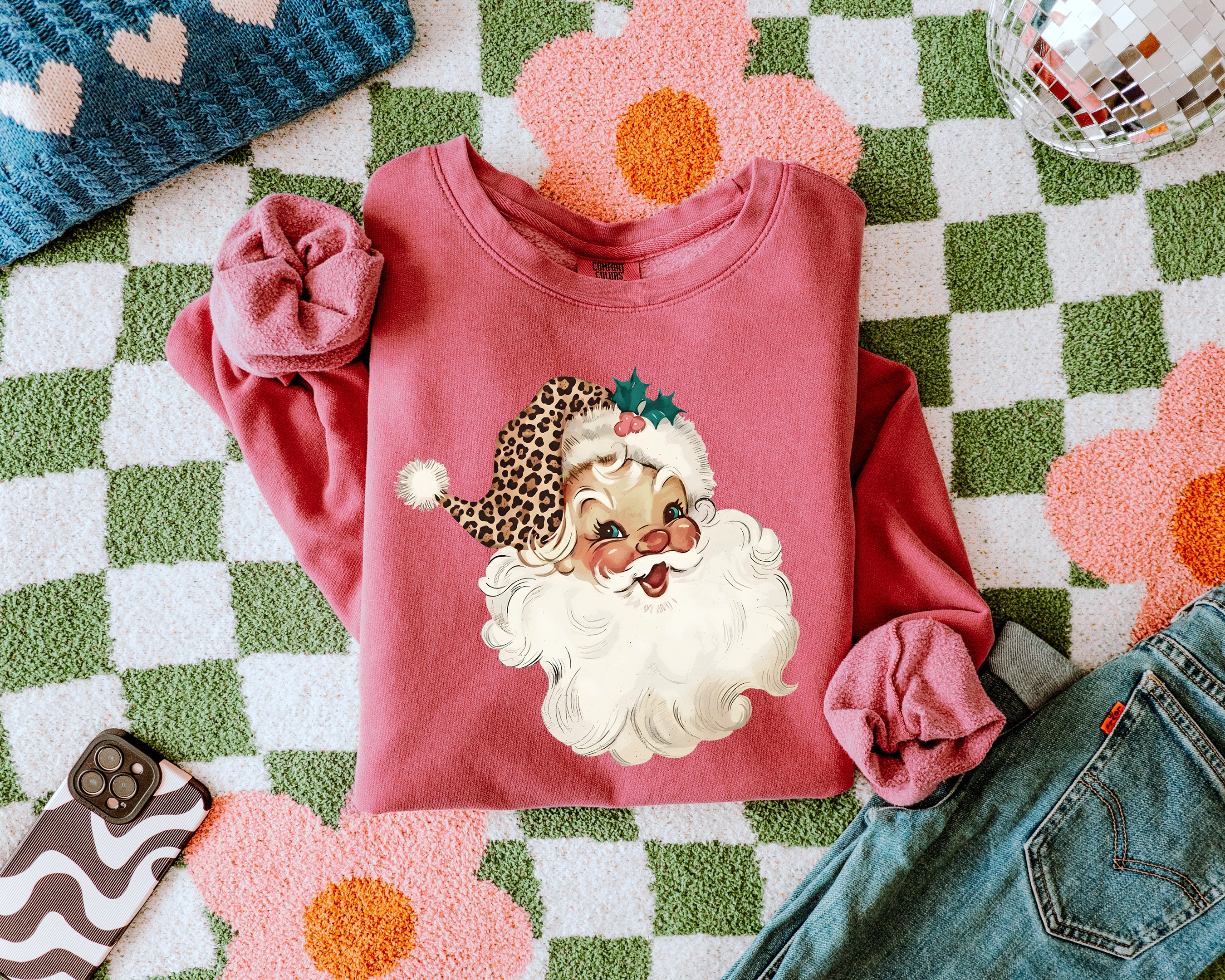 Leopard Santa Merry Christmas Holiday Winter Garment Dyed Comfort Colors Sweatshirt