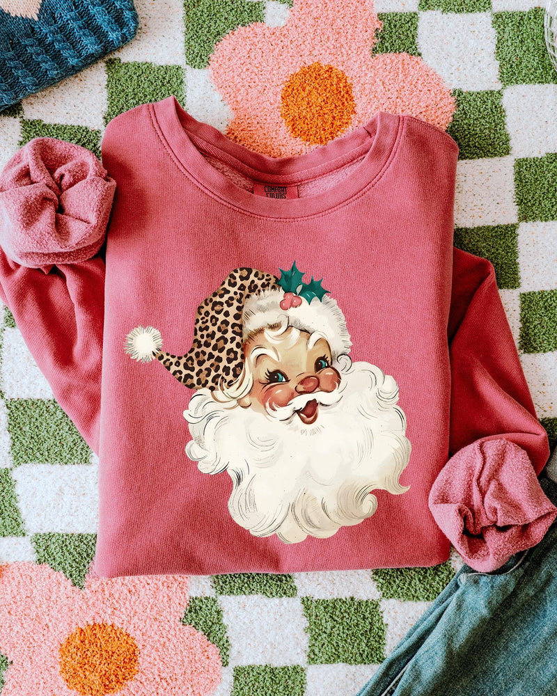 Leopard Santa Merry Christmas Holiday Winter Garment Dyed Comfort Colors Sweatshirt