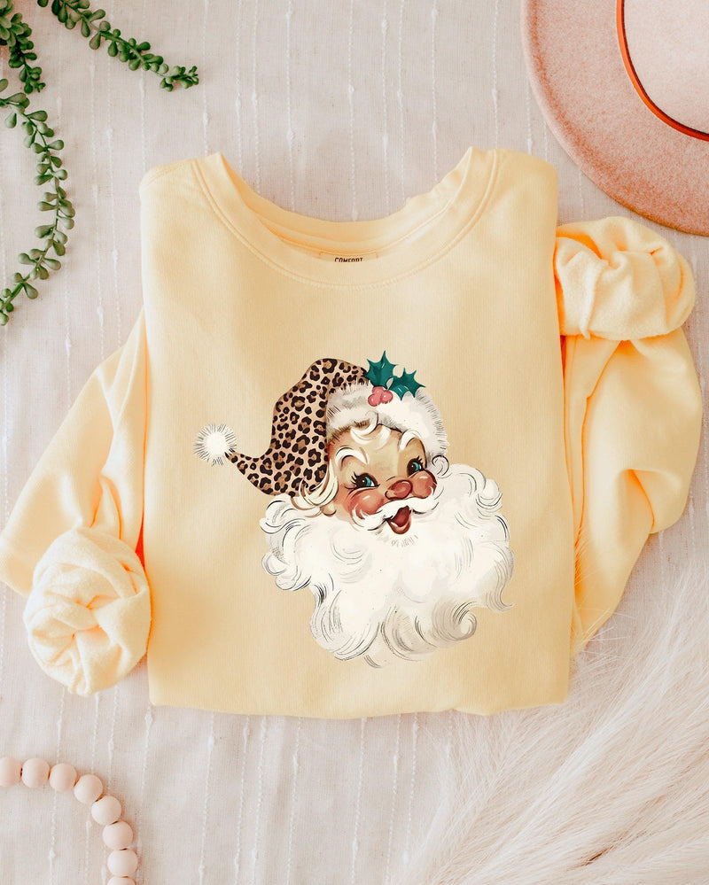 Leopard Santa Merry Christmas Holiday Winter Garment Dyed Comfort Colors Sweatshirt