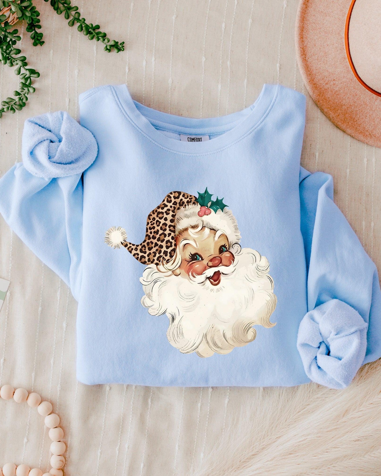 Leopard Santa Merry Christmas Holiday Winter Garment Dyed Comfort Colors Sweatshirt