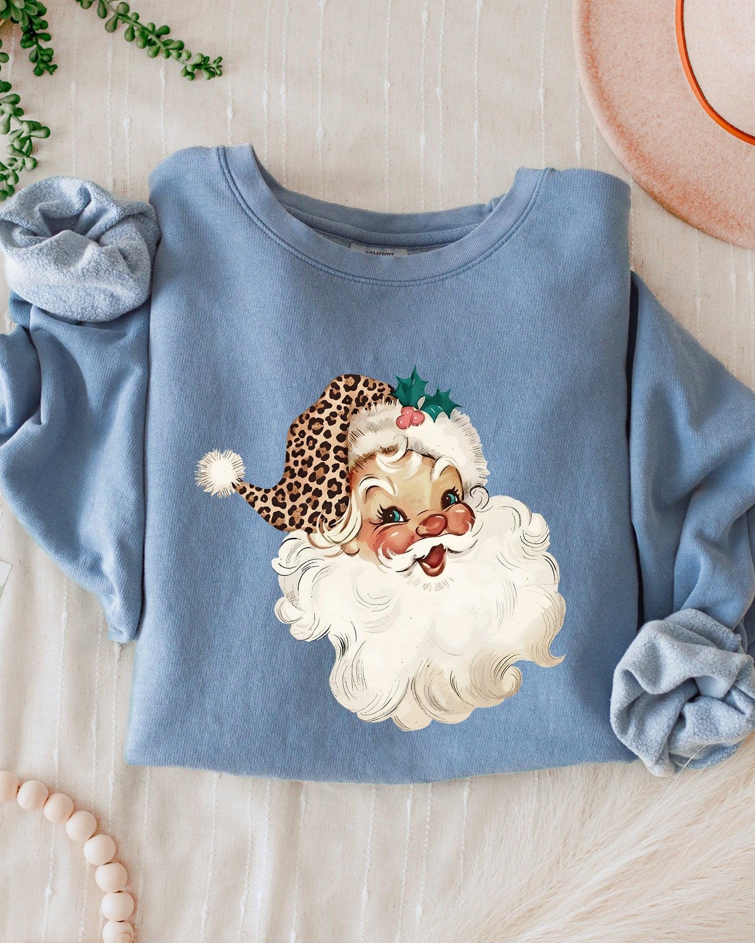 Leopard Santa Merry Christmas Holiday Winter Garment Dyed Comfort Colors Sweatshirt