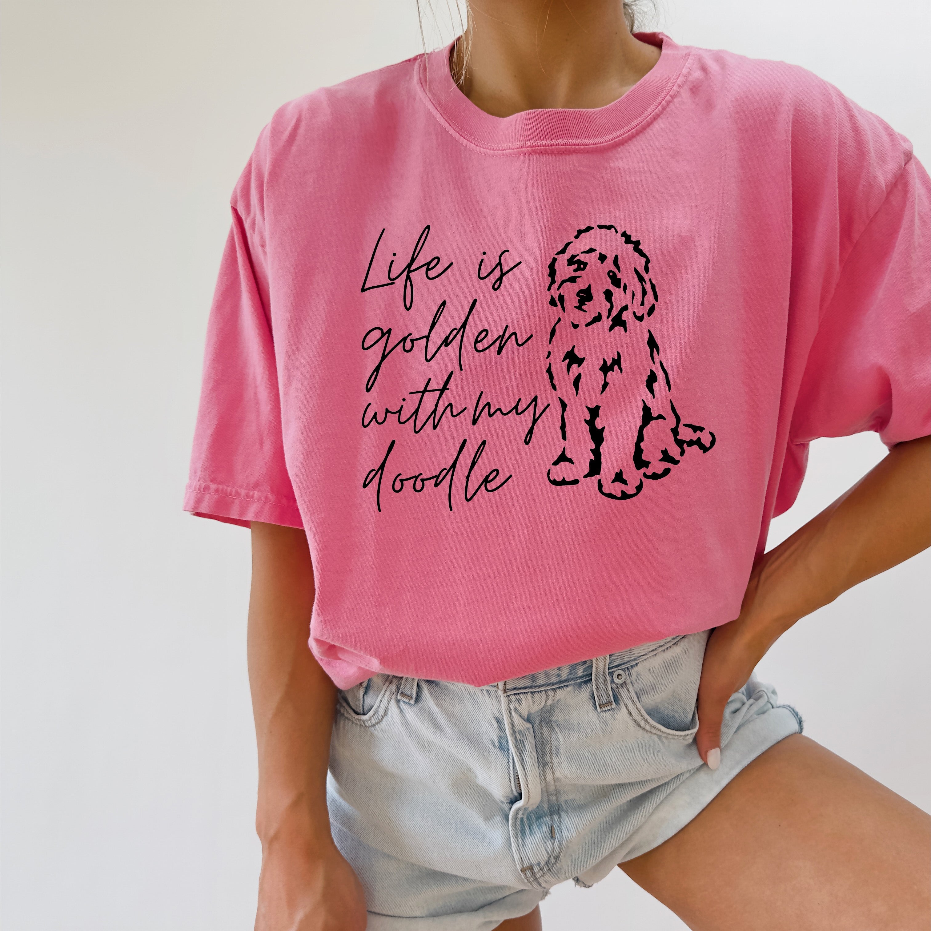 Life Is Golden With My Doodle Dog mom Garment Dyed T Shirt