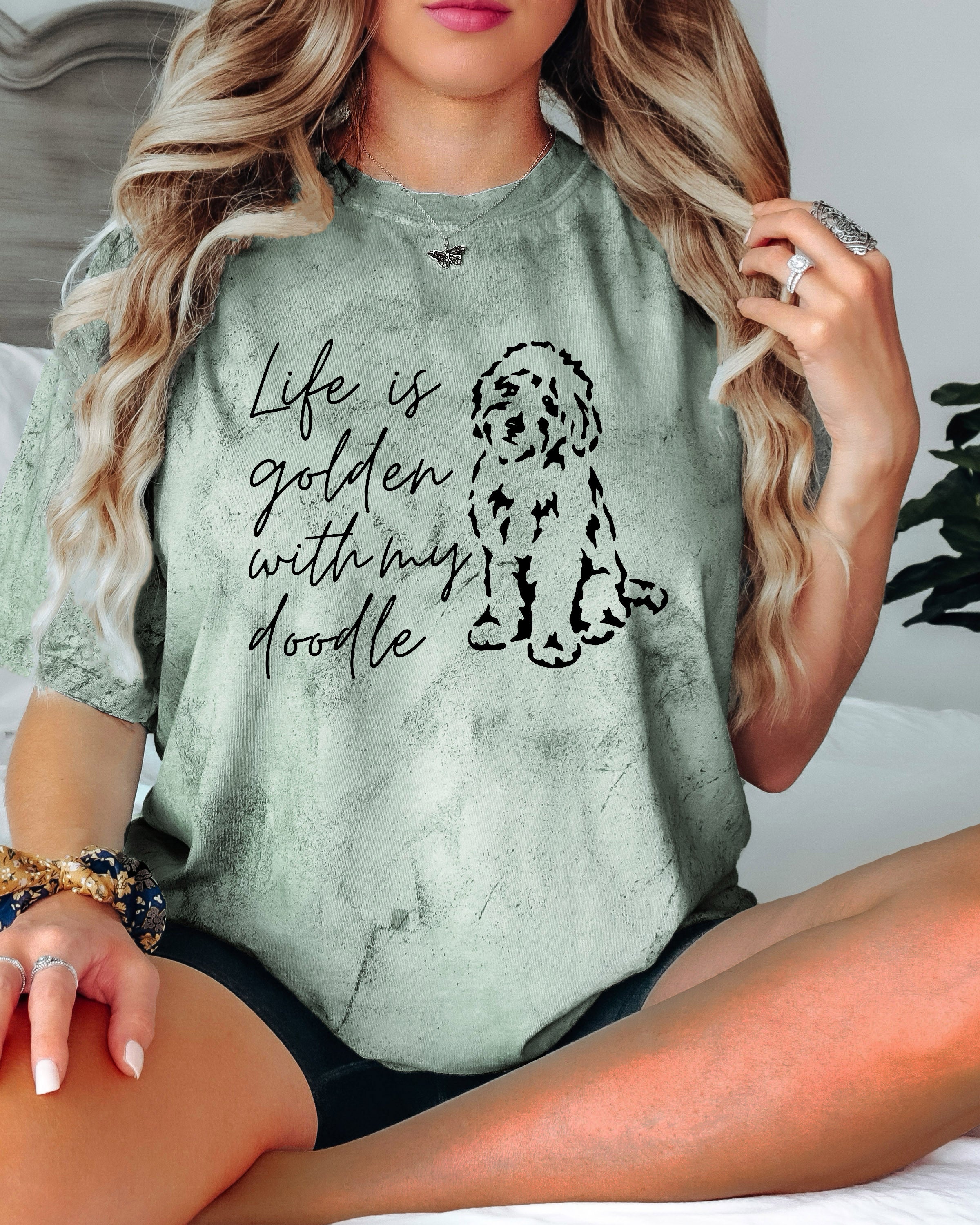 Life Is Golden With My Doodle Dog mom Garment Dyed T Shirt