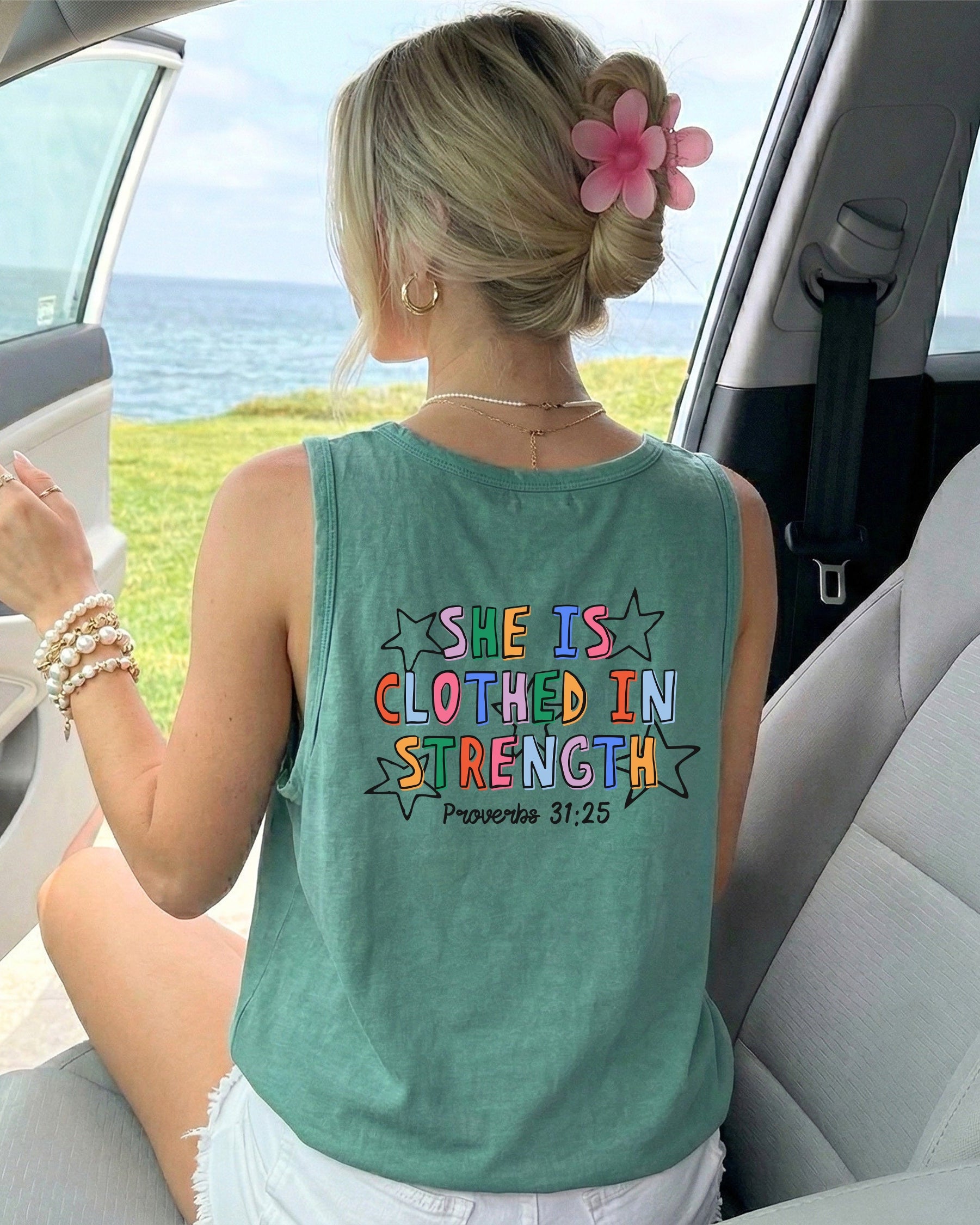 Clothed in Strength Proverbs Christian Comfort Colors Tank Top Faith Bible Jesus