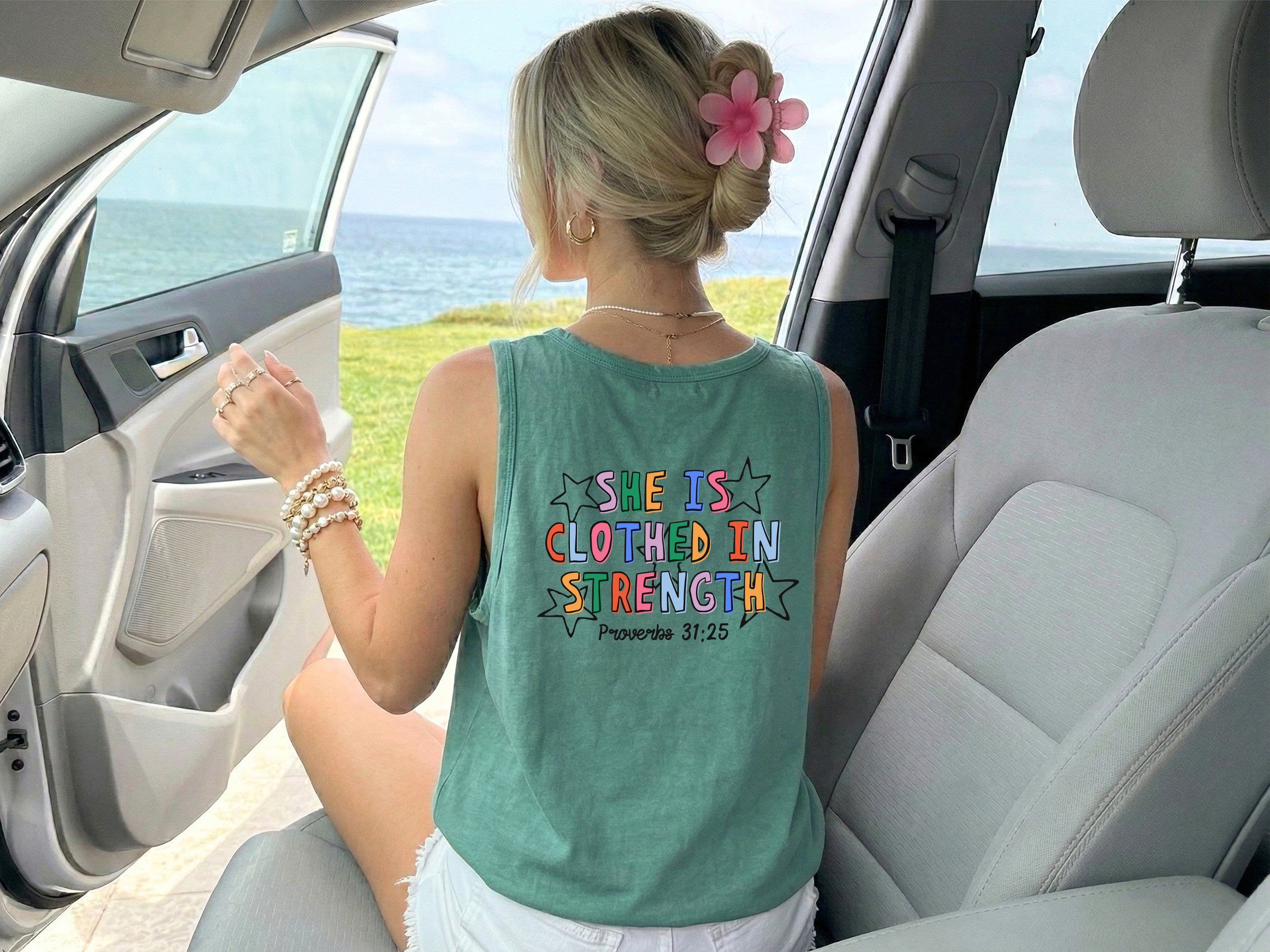 Clothed in Strength Proverbs Christian Comfort Colors Tank Top Faith Bible Jesus
