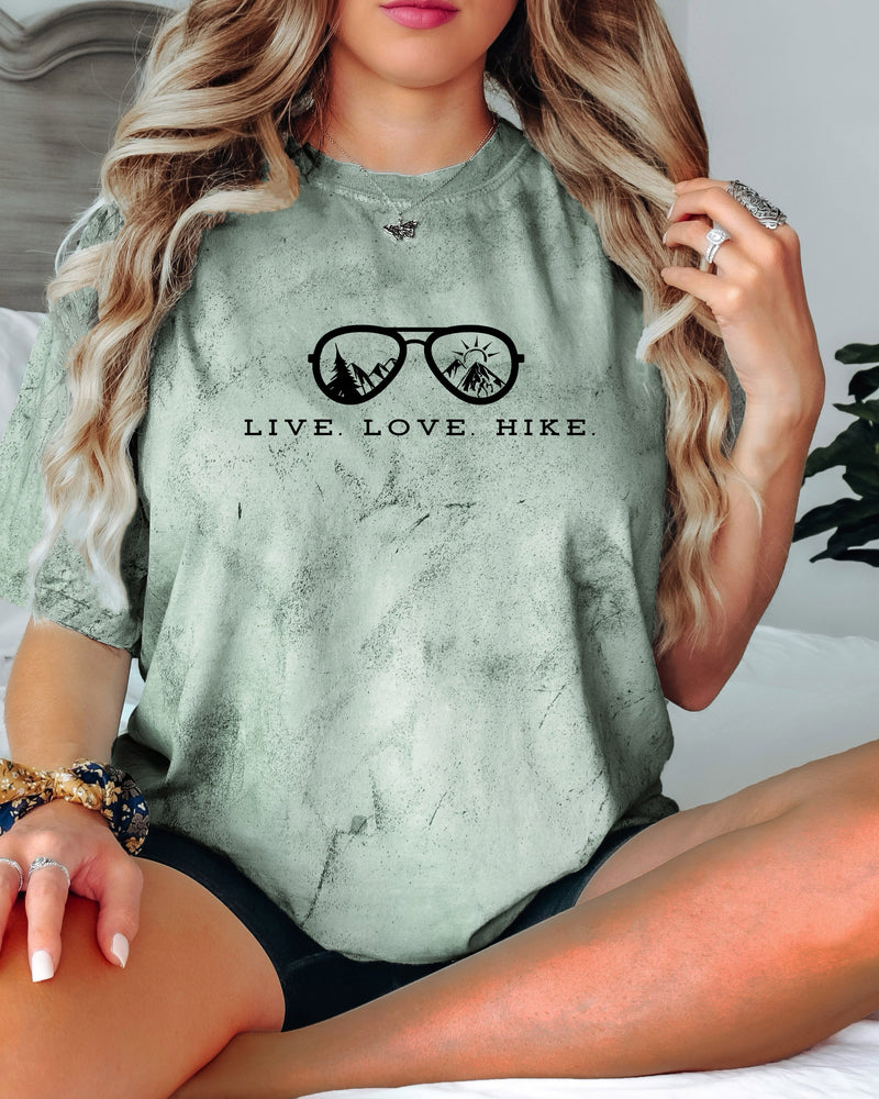 Live Love Hike Nature Camping Hiking Garment Dyed Shirt